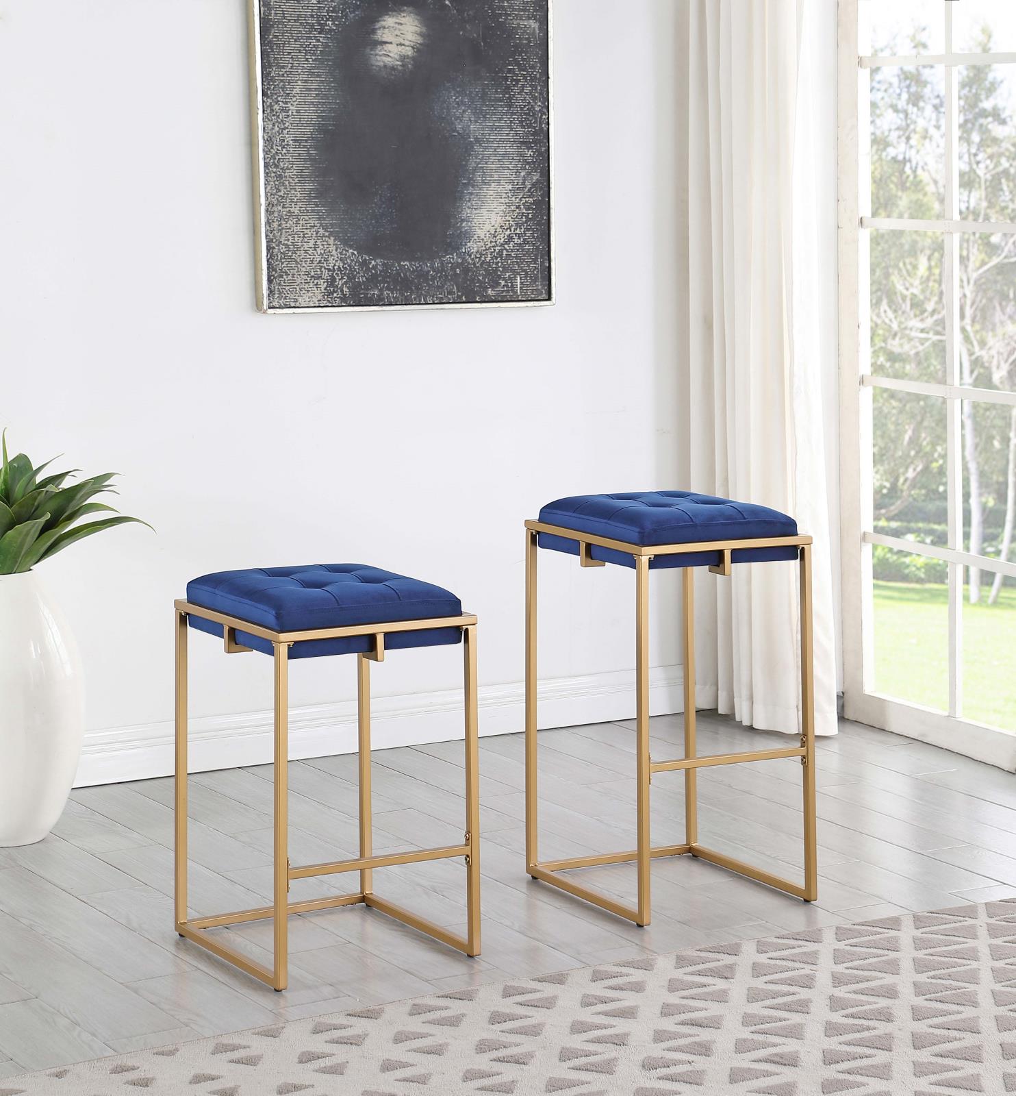 Nadia Square Padded Velvet Seat Backless Counter Stool with Metal Base
