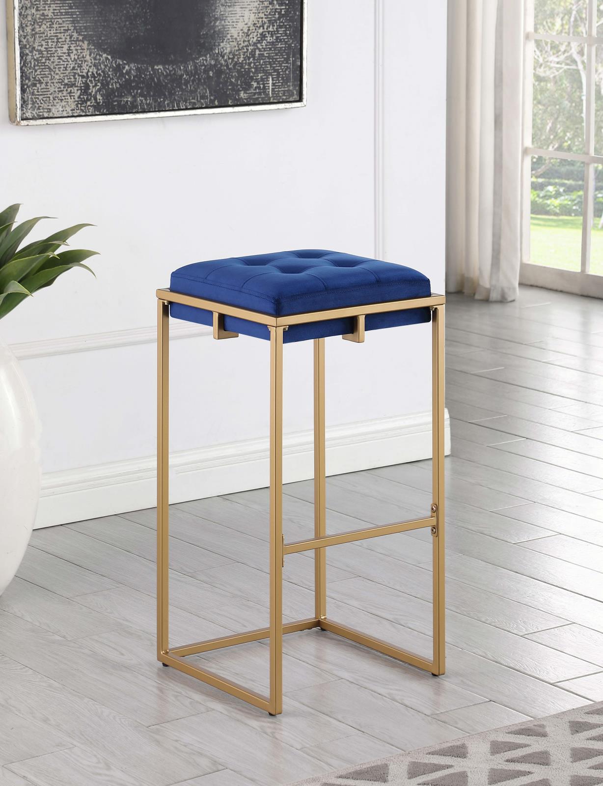 Nadia Square Padded Velvet Seat Backless Bar Stool with Metal Base