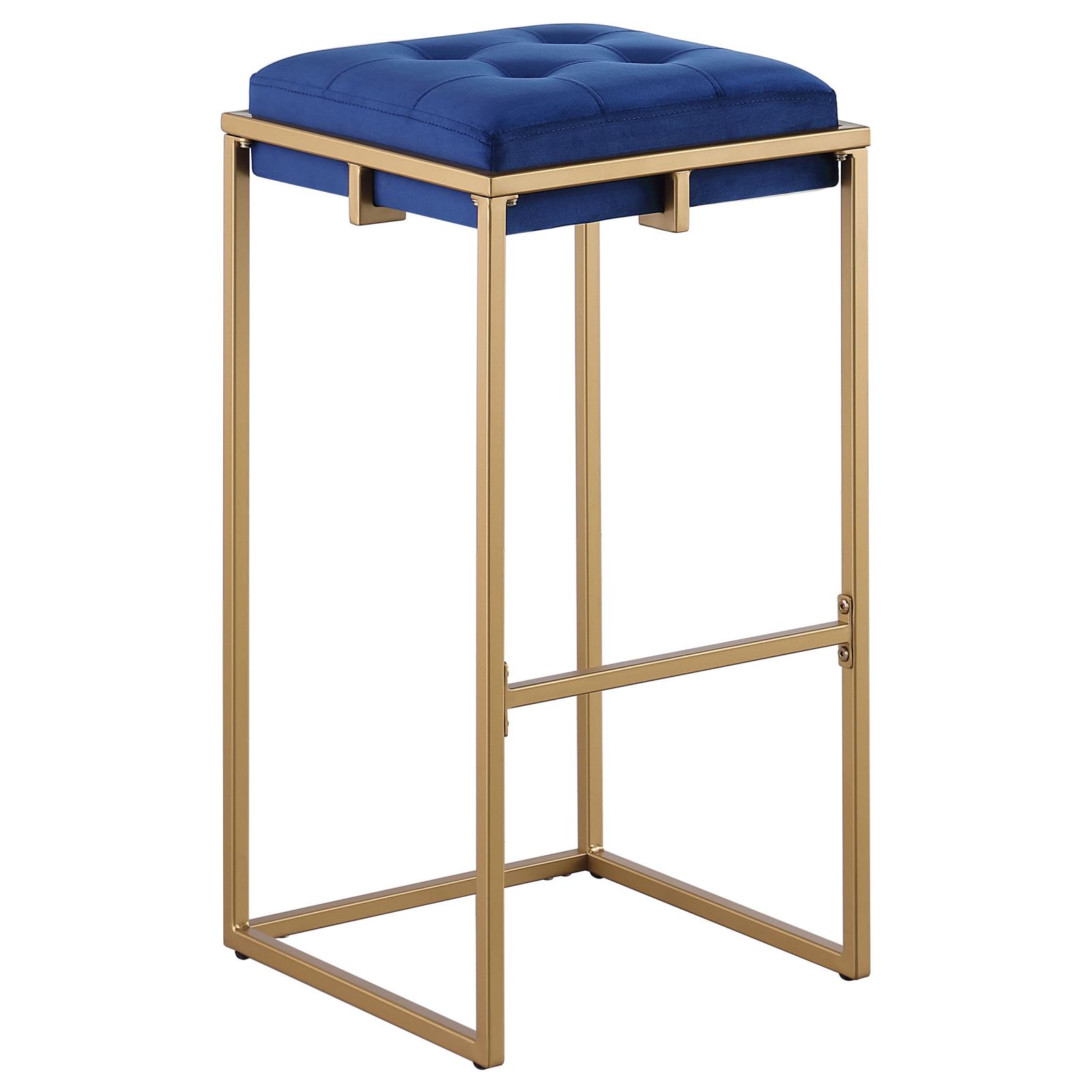 Nadia Square Padded Velvet Seat Backless Bar Stool with Metal Base