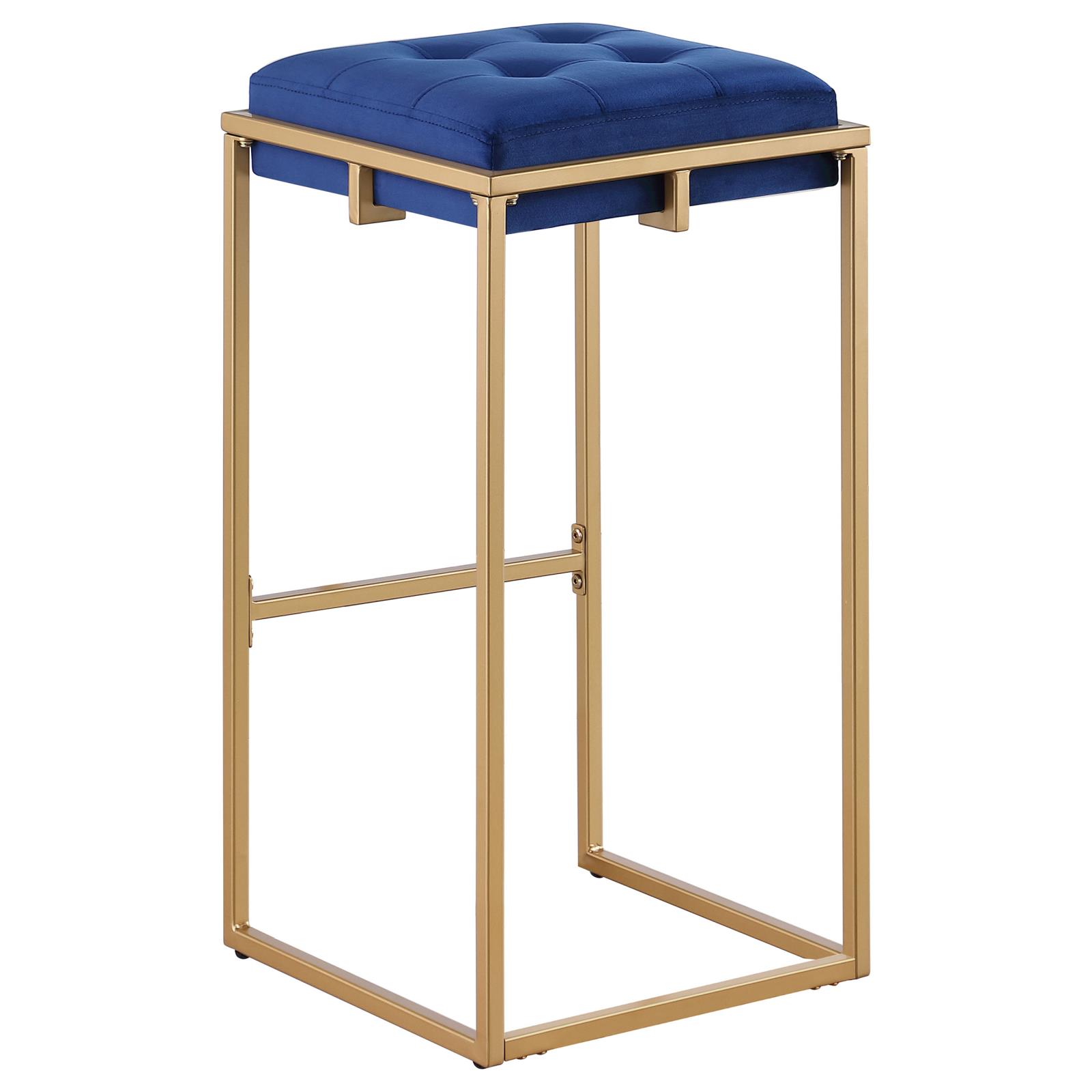 Nadia Square Padded Velvet Seat Backless Bar Stool with Metal Base