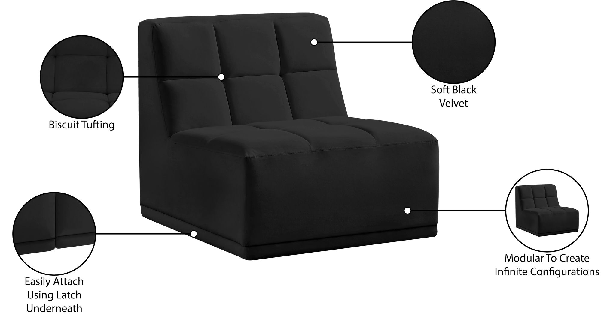 Relax Velvet Modular Armless Chair