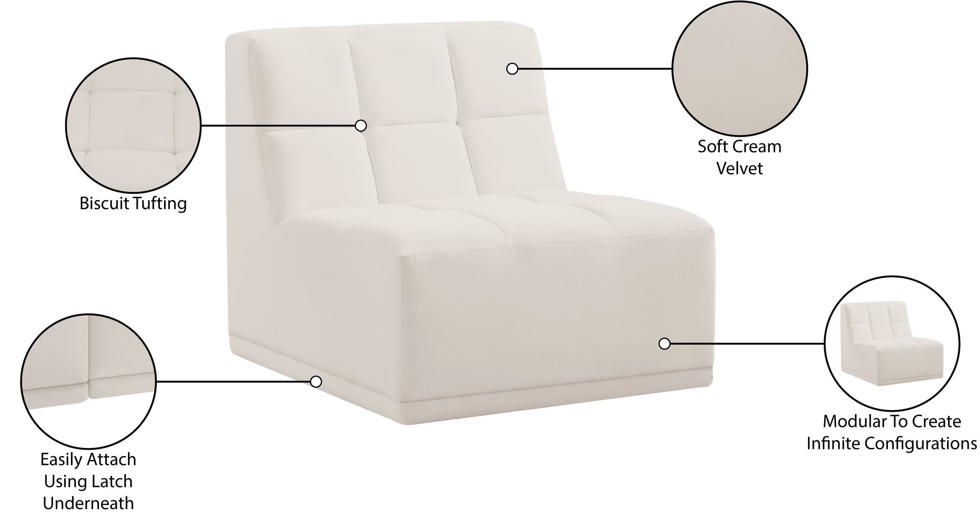 Relax Velvet Modular Armless Chair