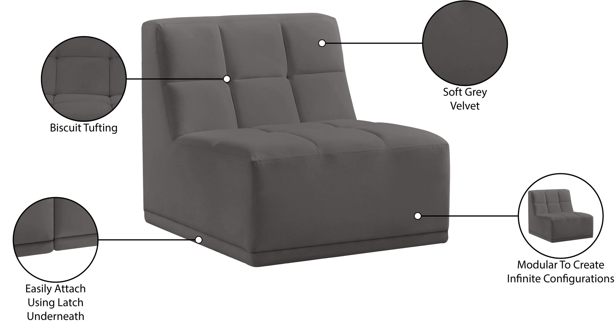 Relax Velvet Modular Armless Chair