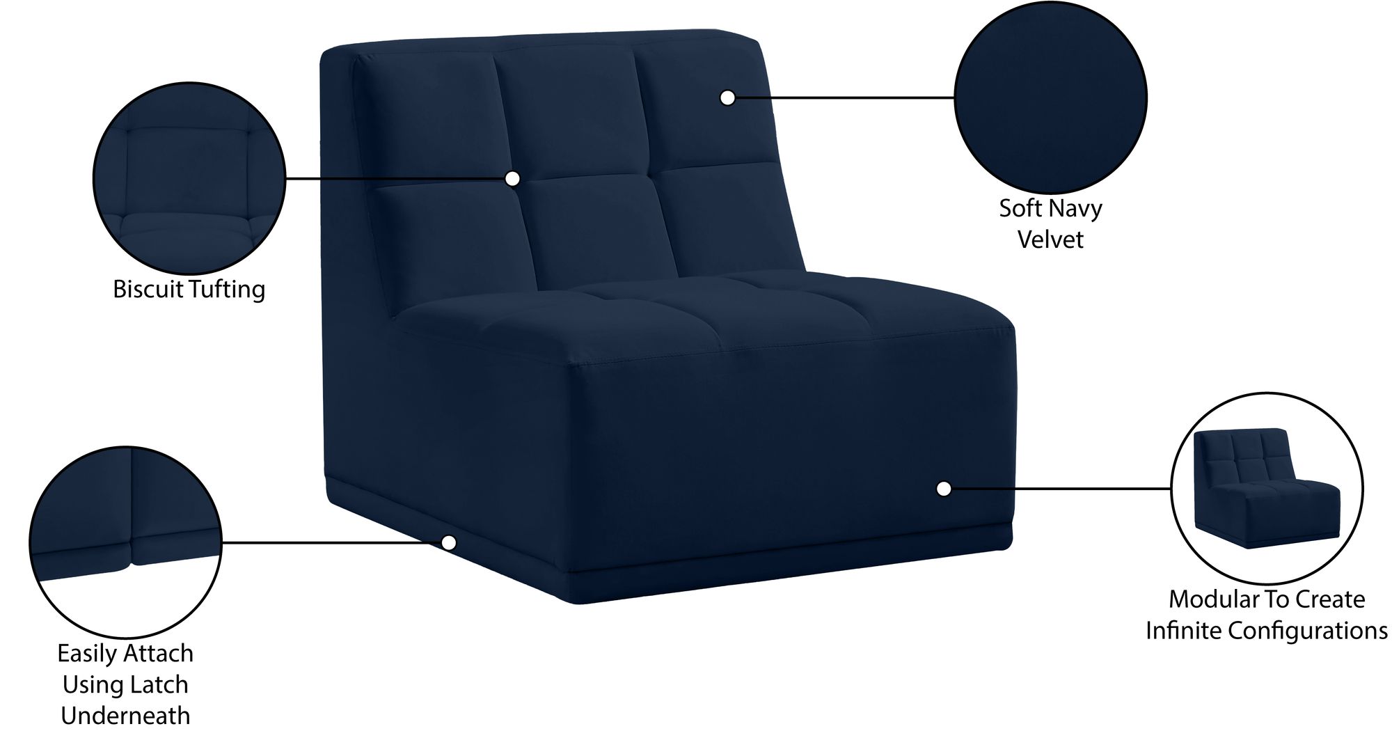 Relax Velvet Modular Armless Chair