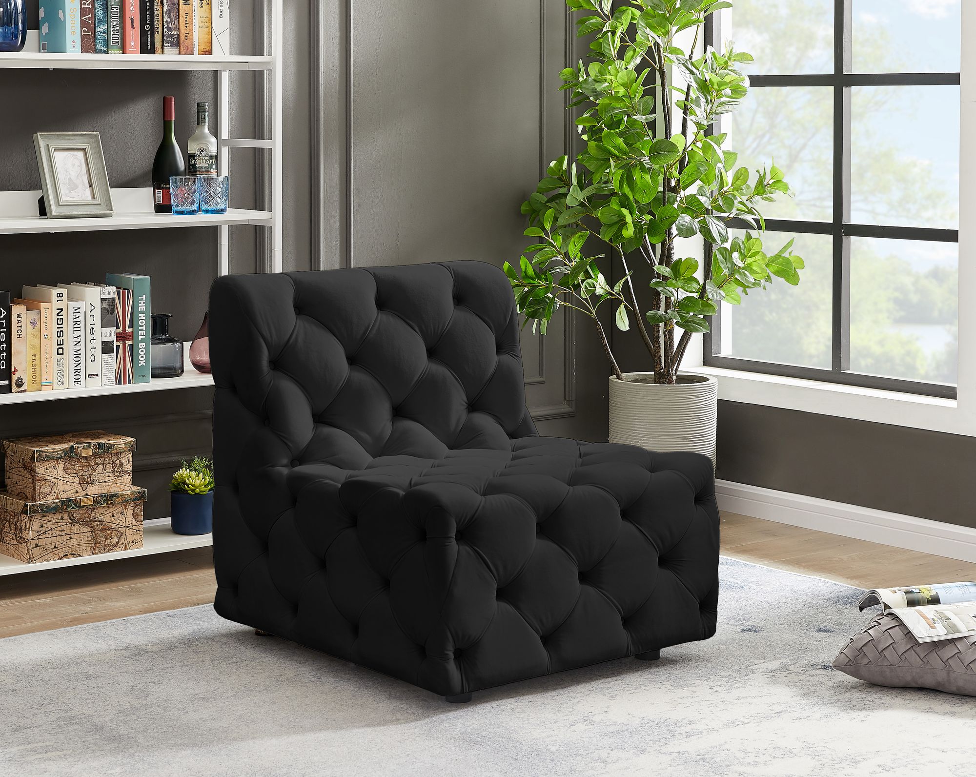 Tuft Velvet Modular Armless Chair