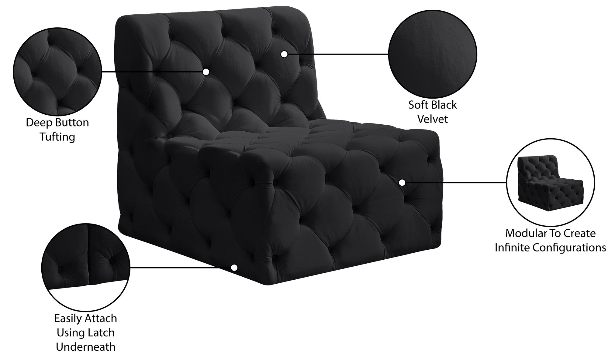 Tuft Velvet Modular Armless Chair