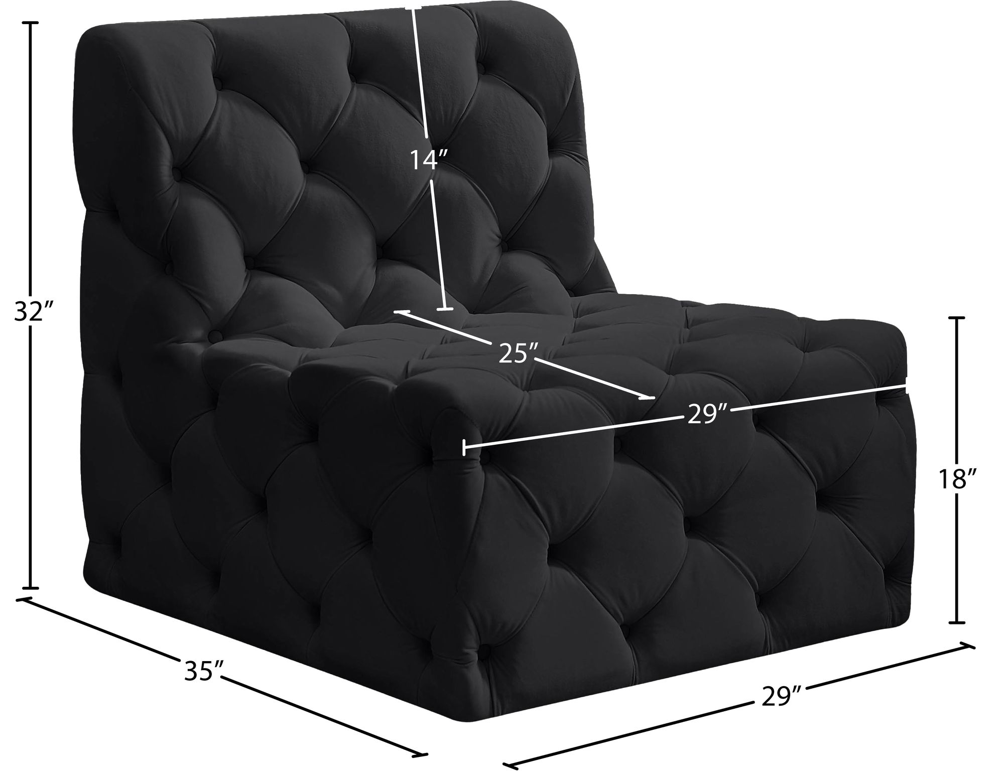 Tuft Velvet Modular Armless Chair