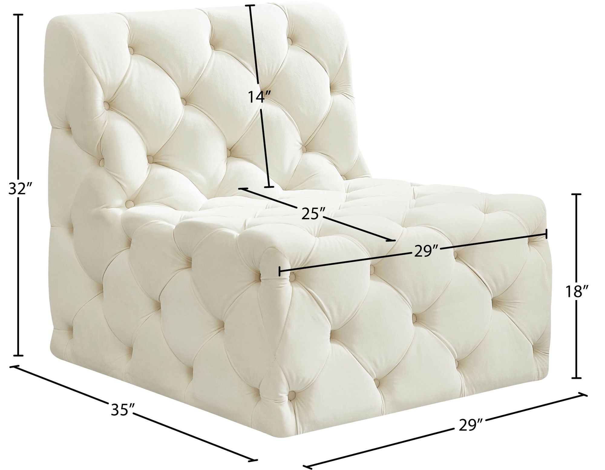 Tuft Velvet Modular Armless Chair
