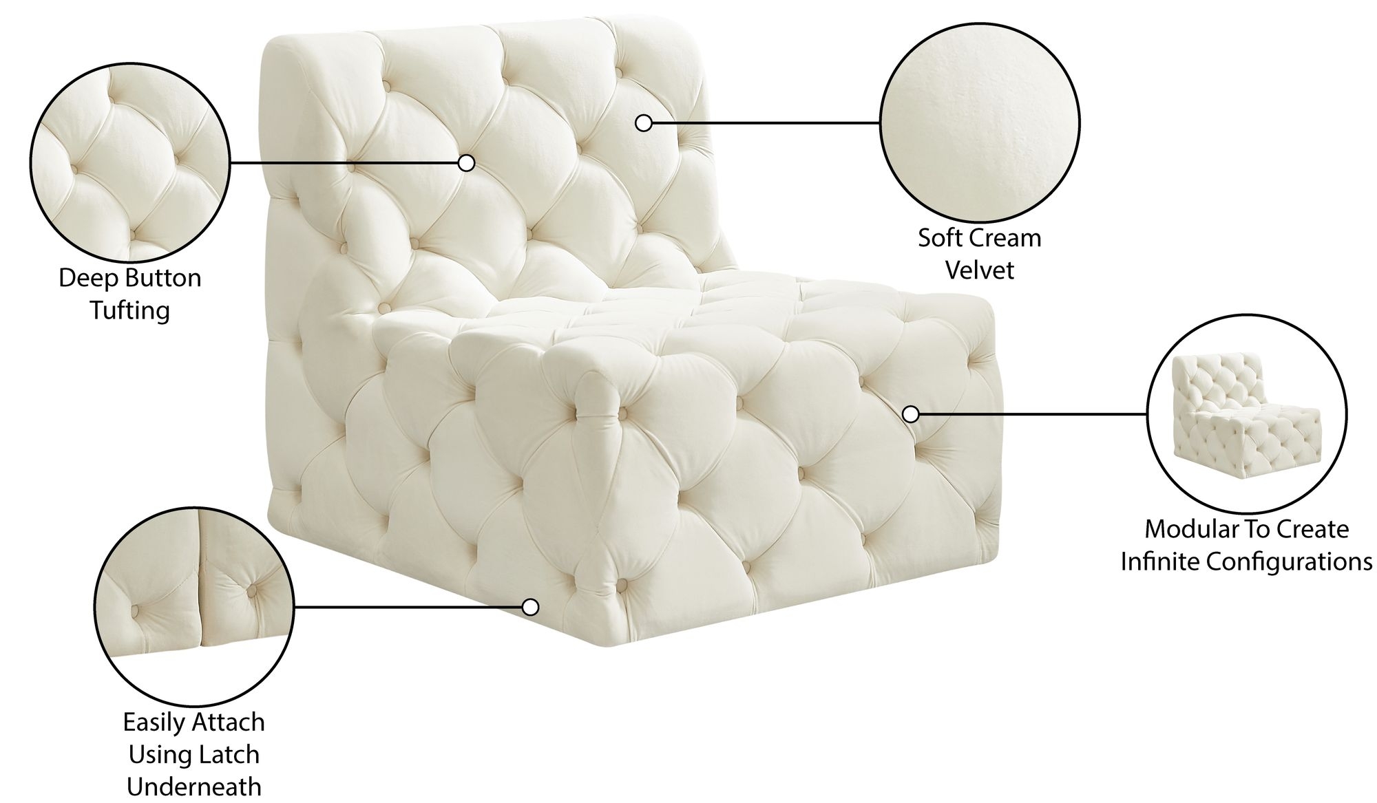 Tuft Velvet Modular Armless Chair