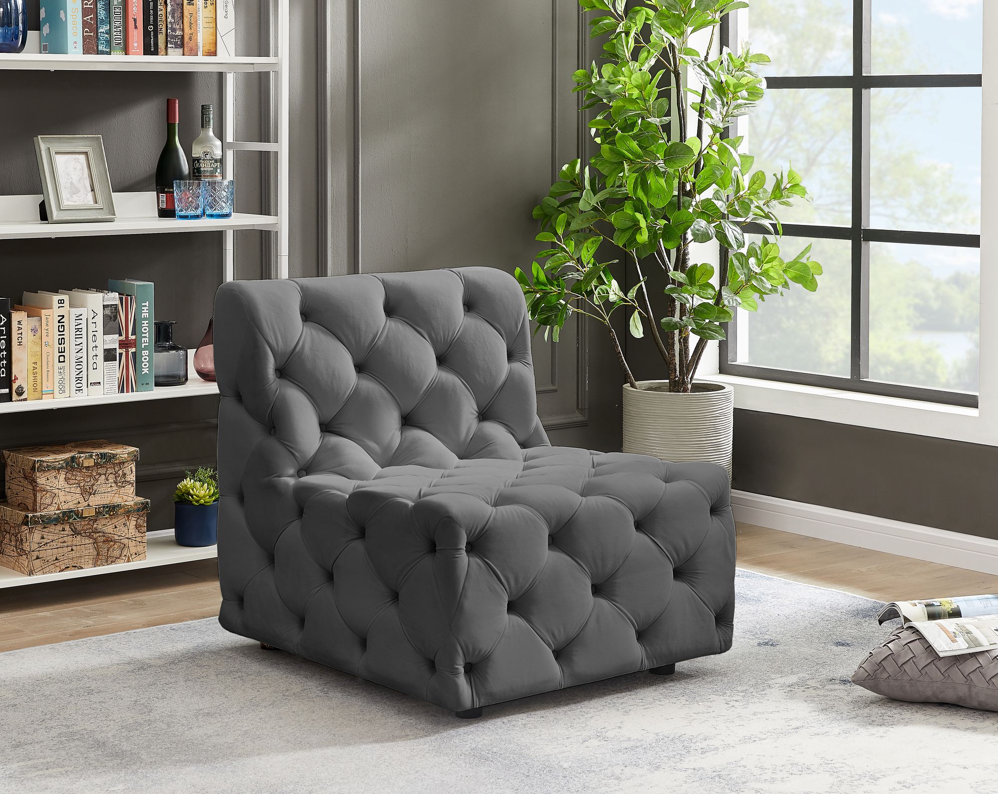 Tuft Velvet Modular Armless Chair