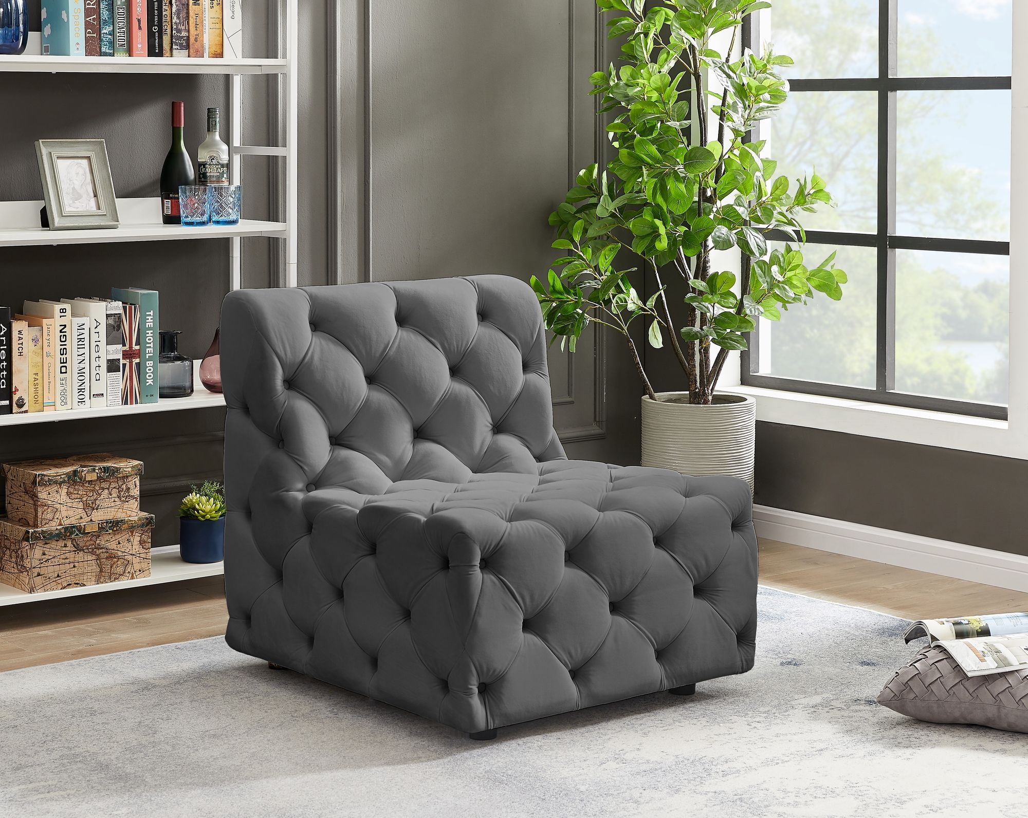Tuft Velvet Modular Armless Chair