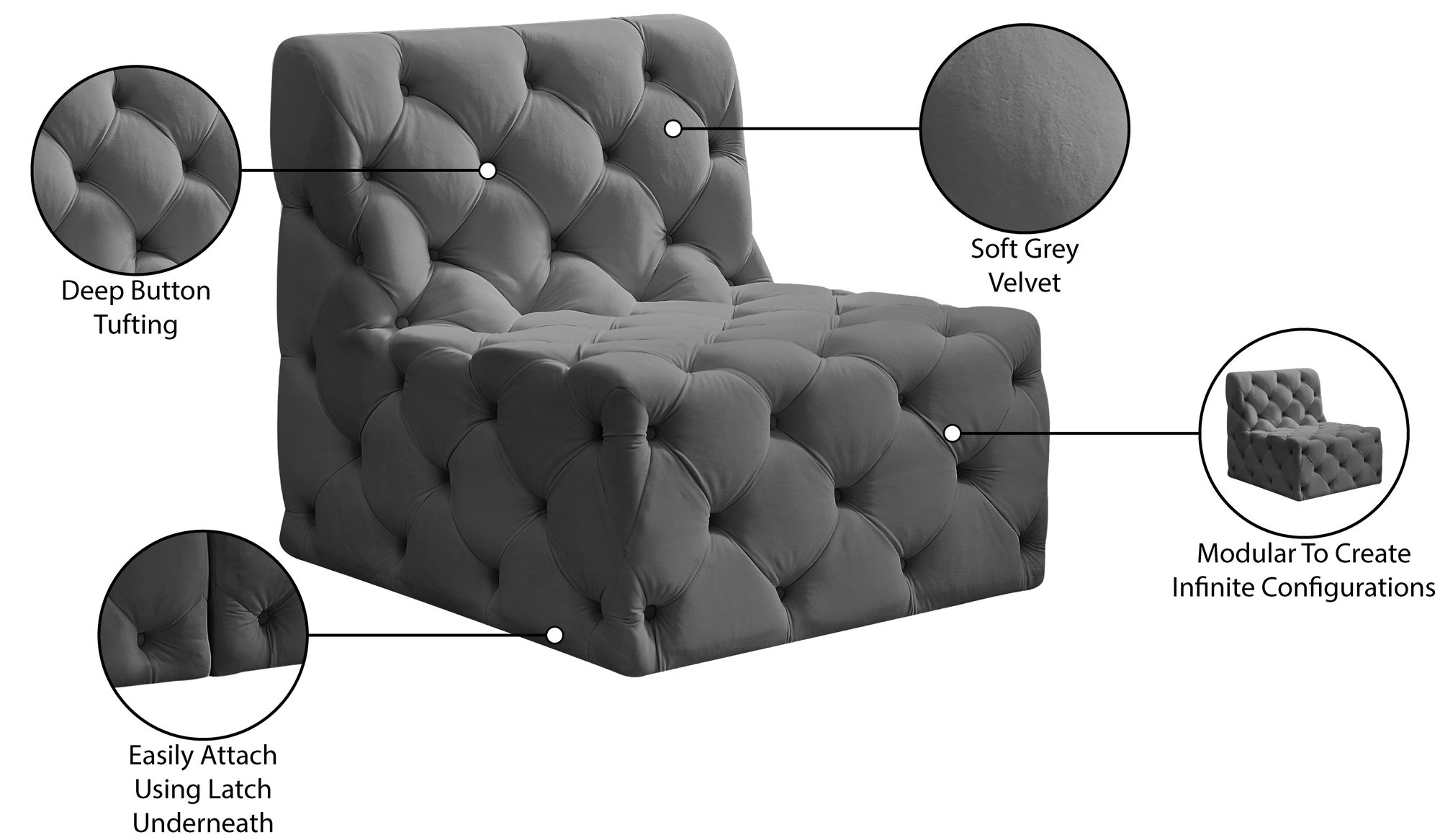 Tuft Velvet Modular Armless Chair