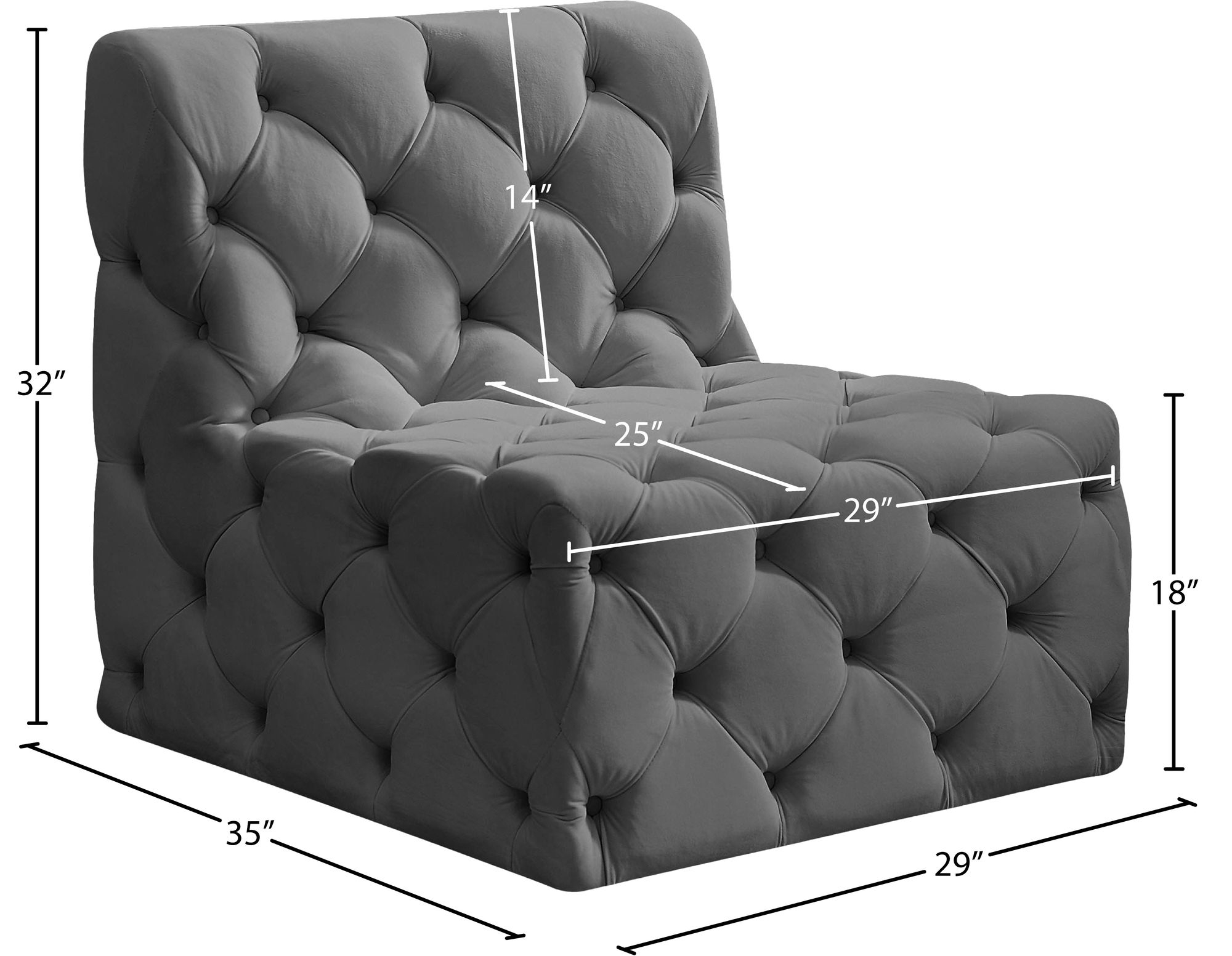 Tuft Velvet Modular Armless Chair