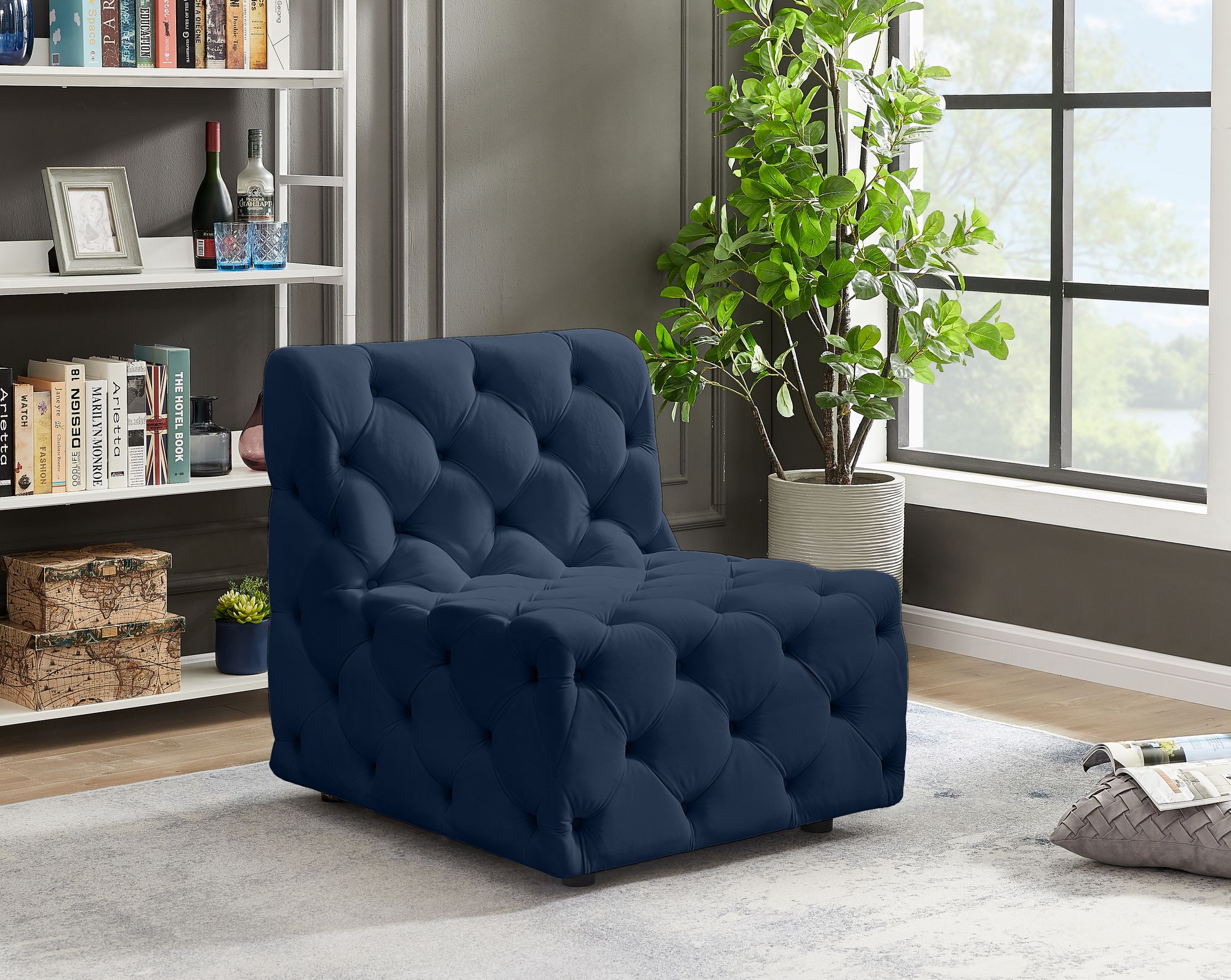 Tuft Velvet Modular Armless Chair