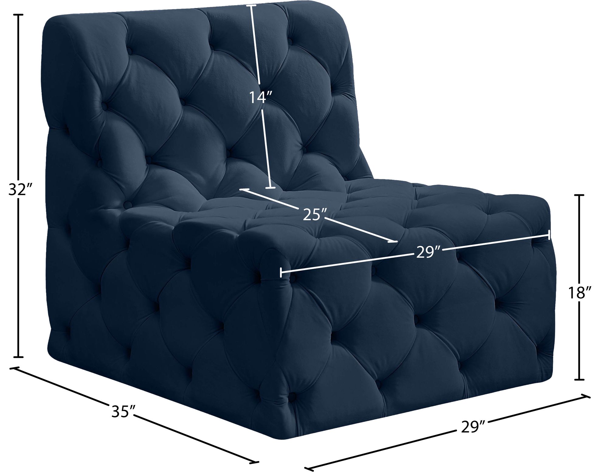 Tuft Velvet Modular Armless Chair