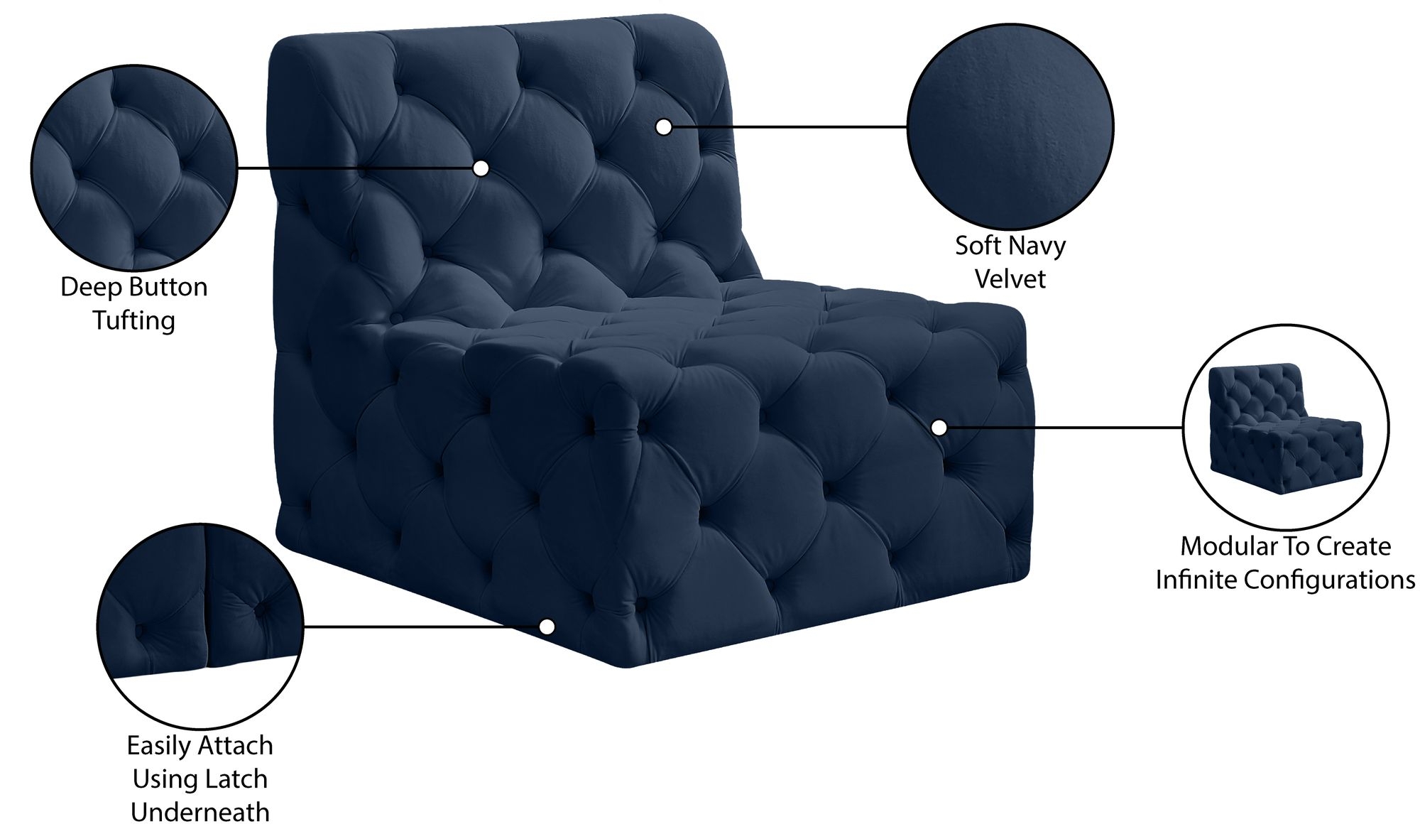 Tuft Velvet Modular Armless Chair