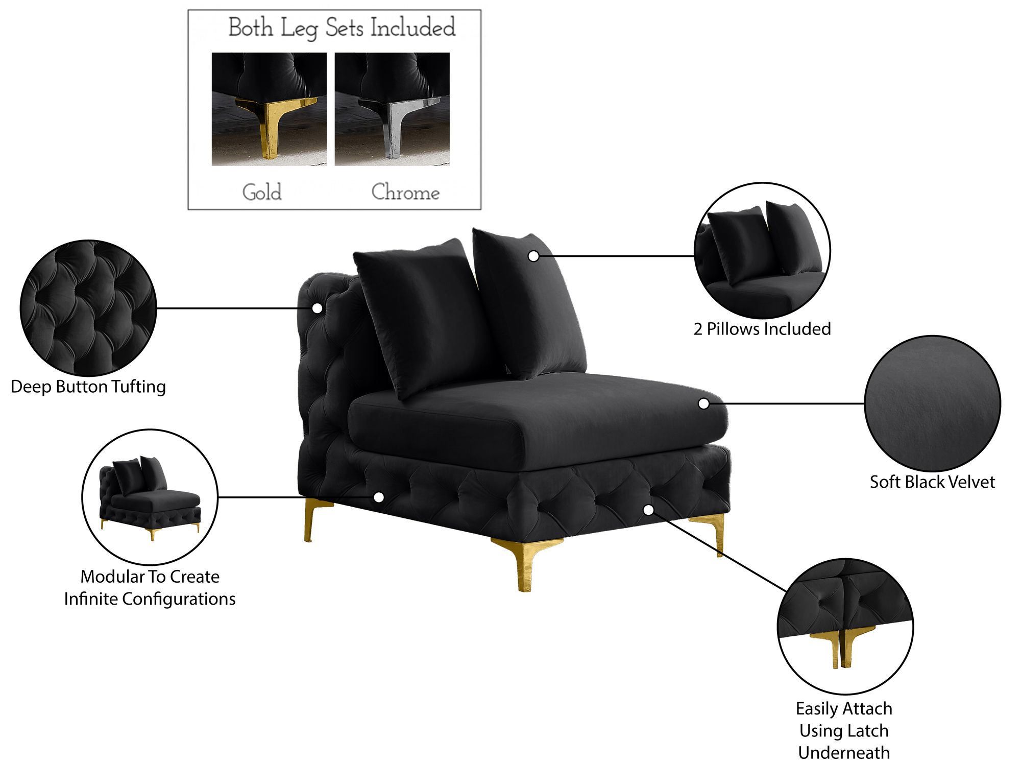 Tremblay Velvet Modular Armless Chair