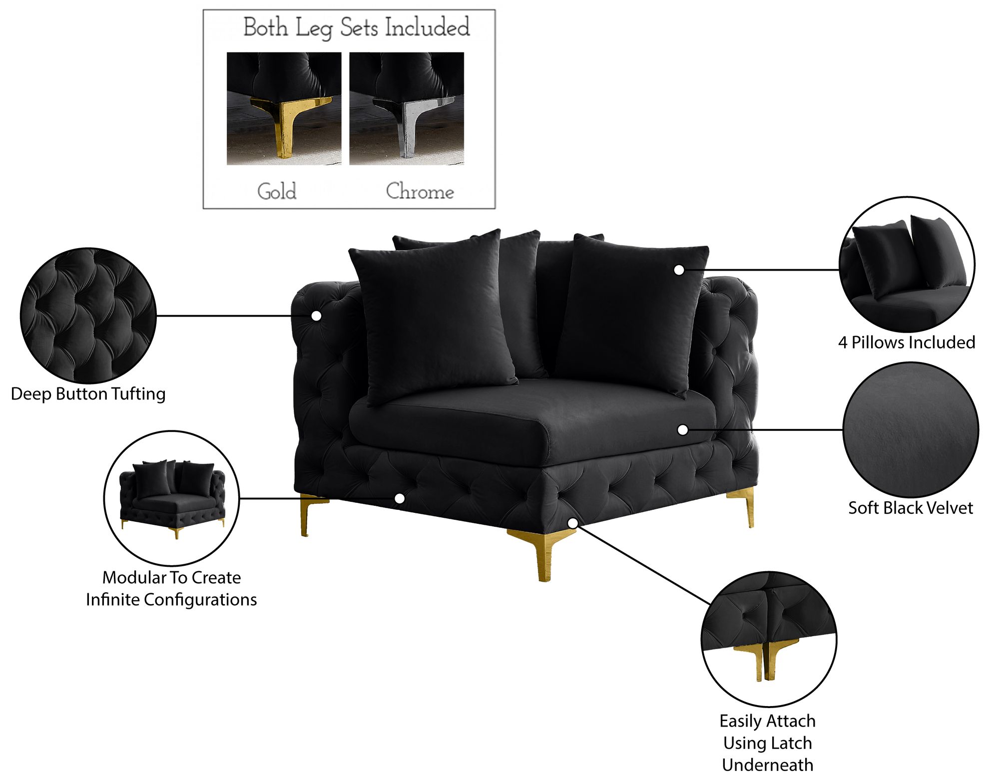 Tremblay Velvet Modular Corner Chair