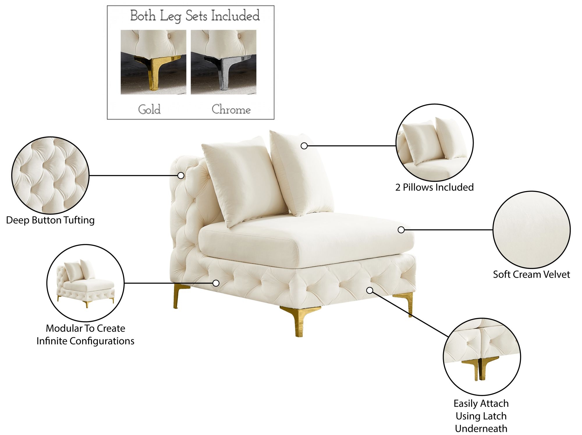Tremblay Velvet Modular Armless Chair