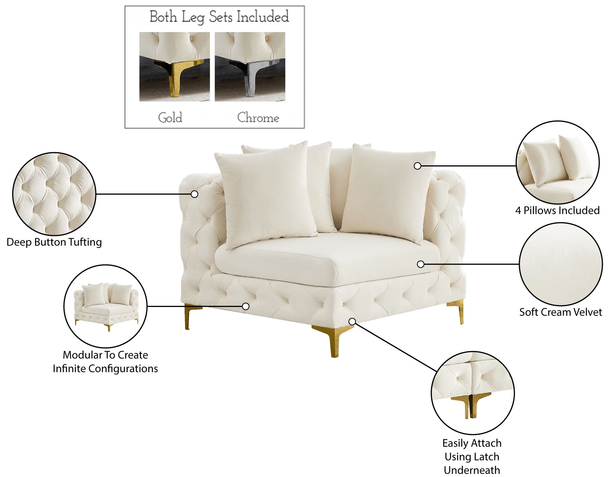 Tremblay Velvet Modular Corner Chair