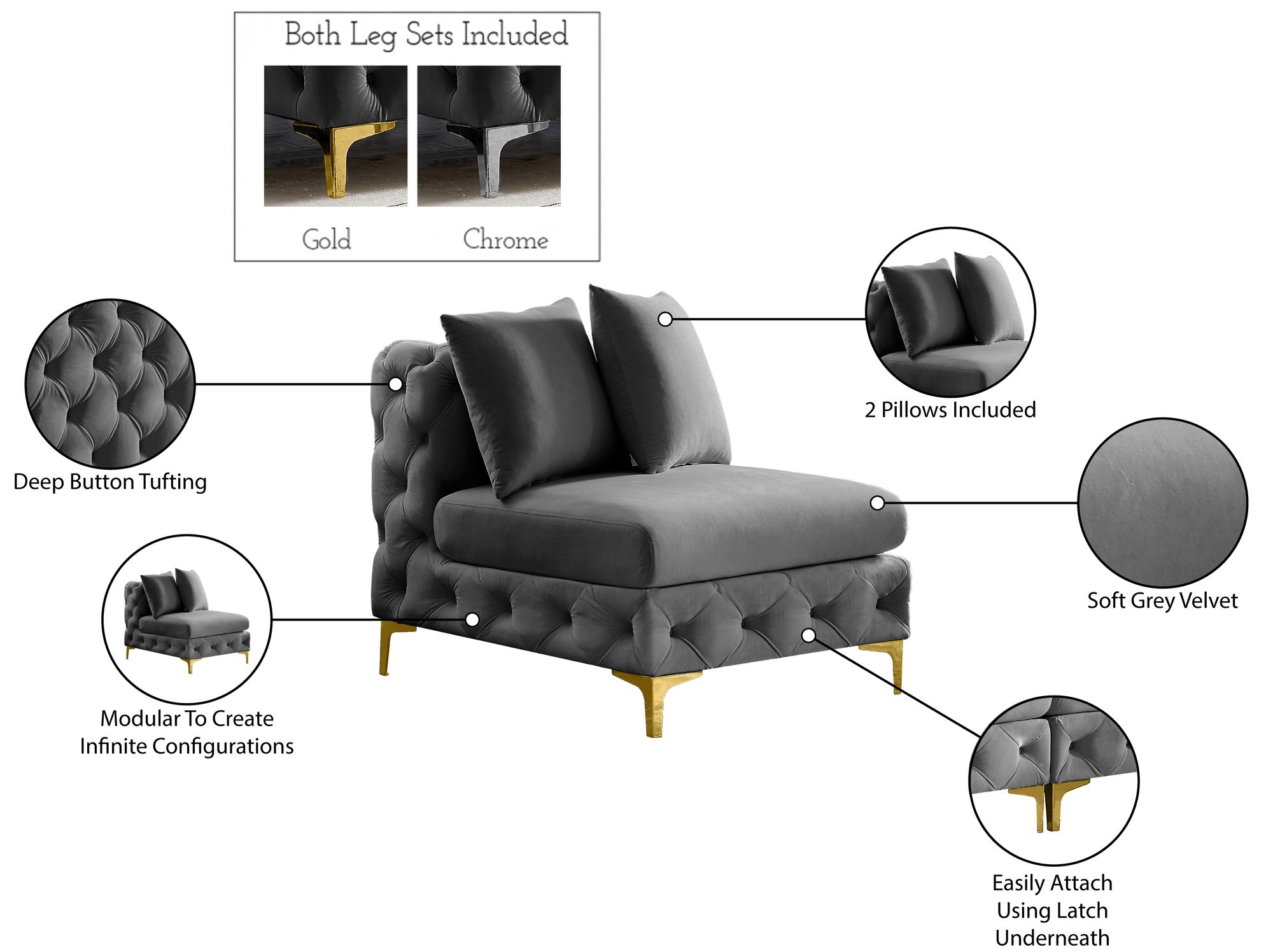 Tremblay Velvet Modular Armless Chair