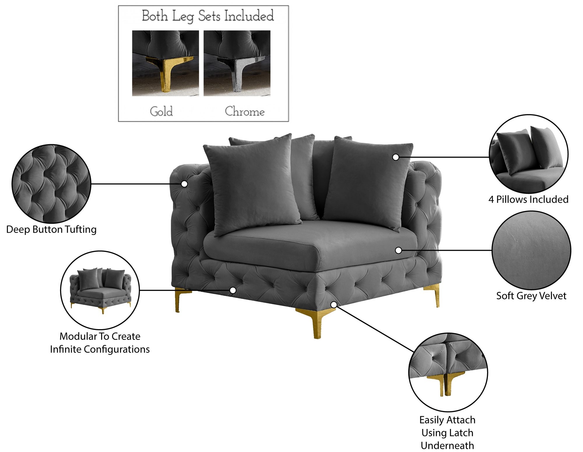 Tremblay Velvet Modular Corner Chair