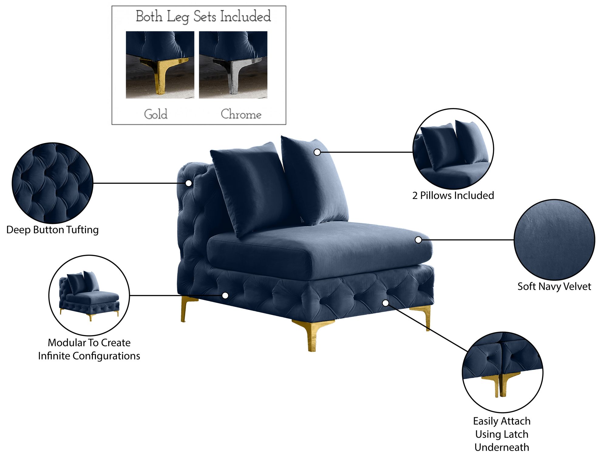 Tremblay Velvet Modular Armless Chair