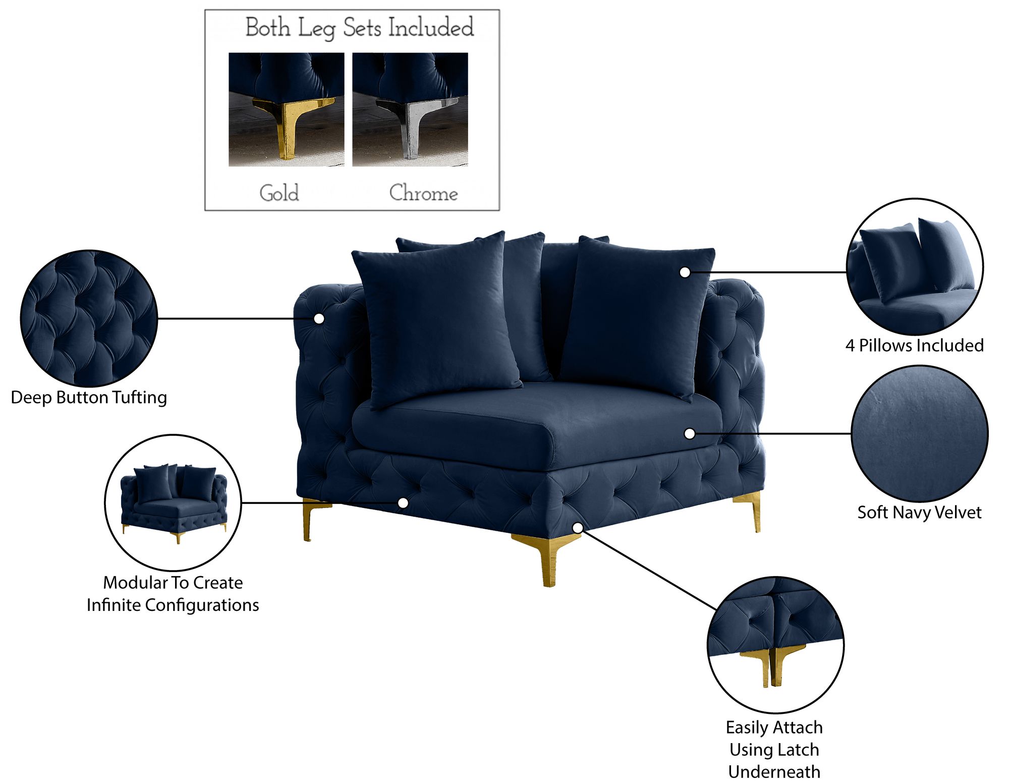 Tremblay Velvet Modular Corner Chair