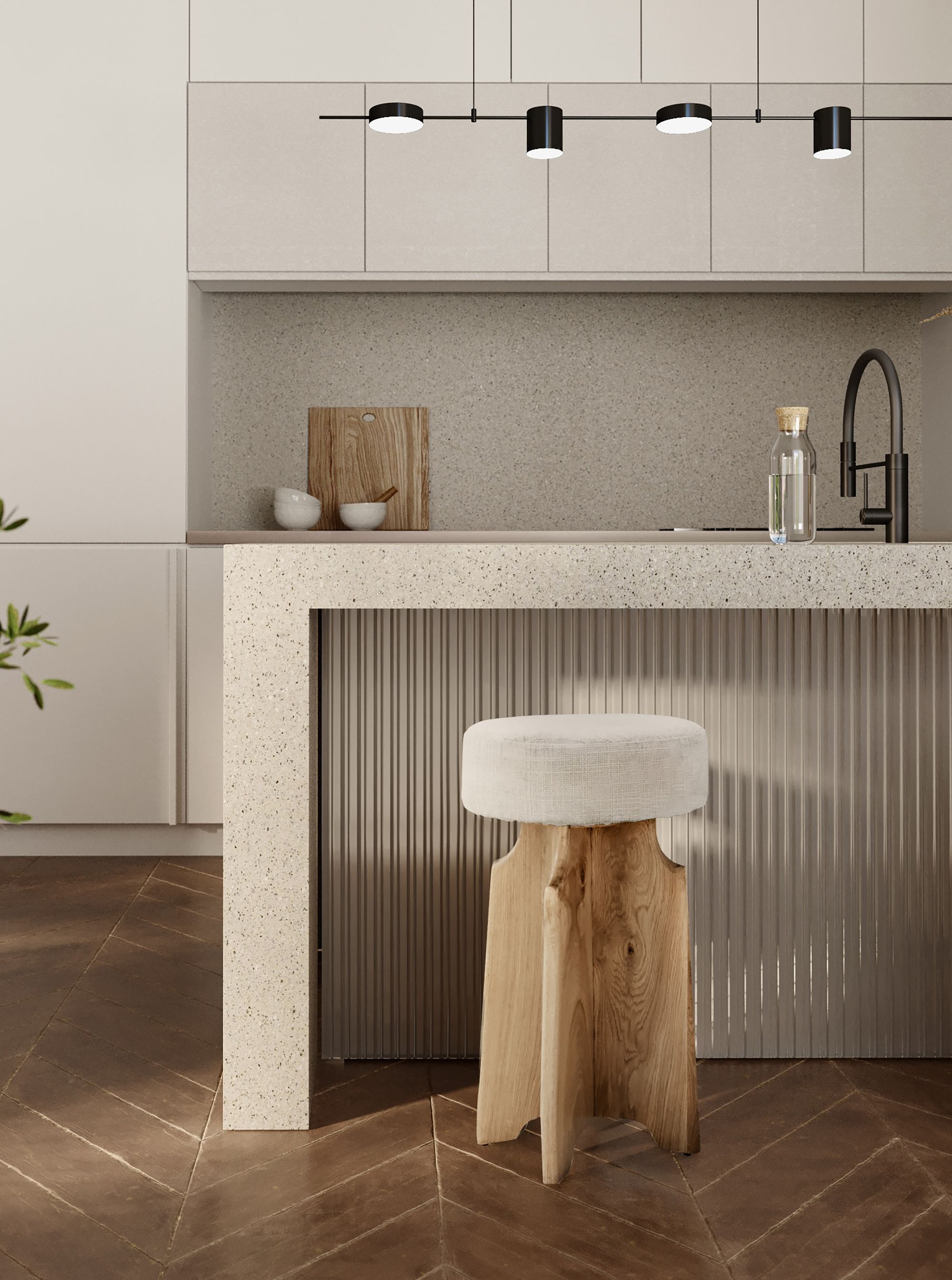 Jasper Boucle Fabric Counter Stool with Natural White Oak Base
