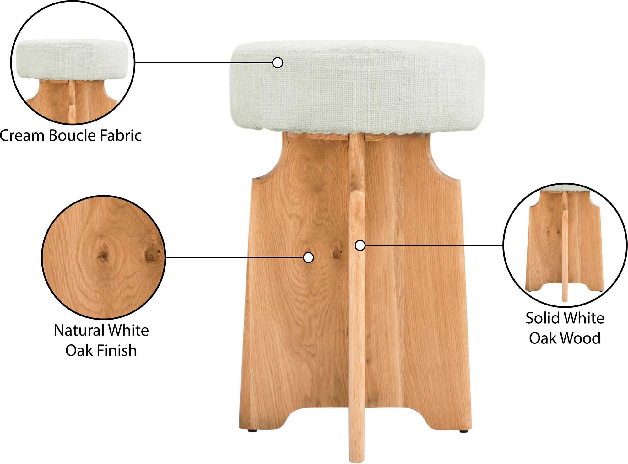 Jasper Boucle Fabric Counter Stool with Natural White Oak Base