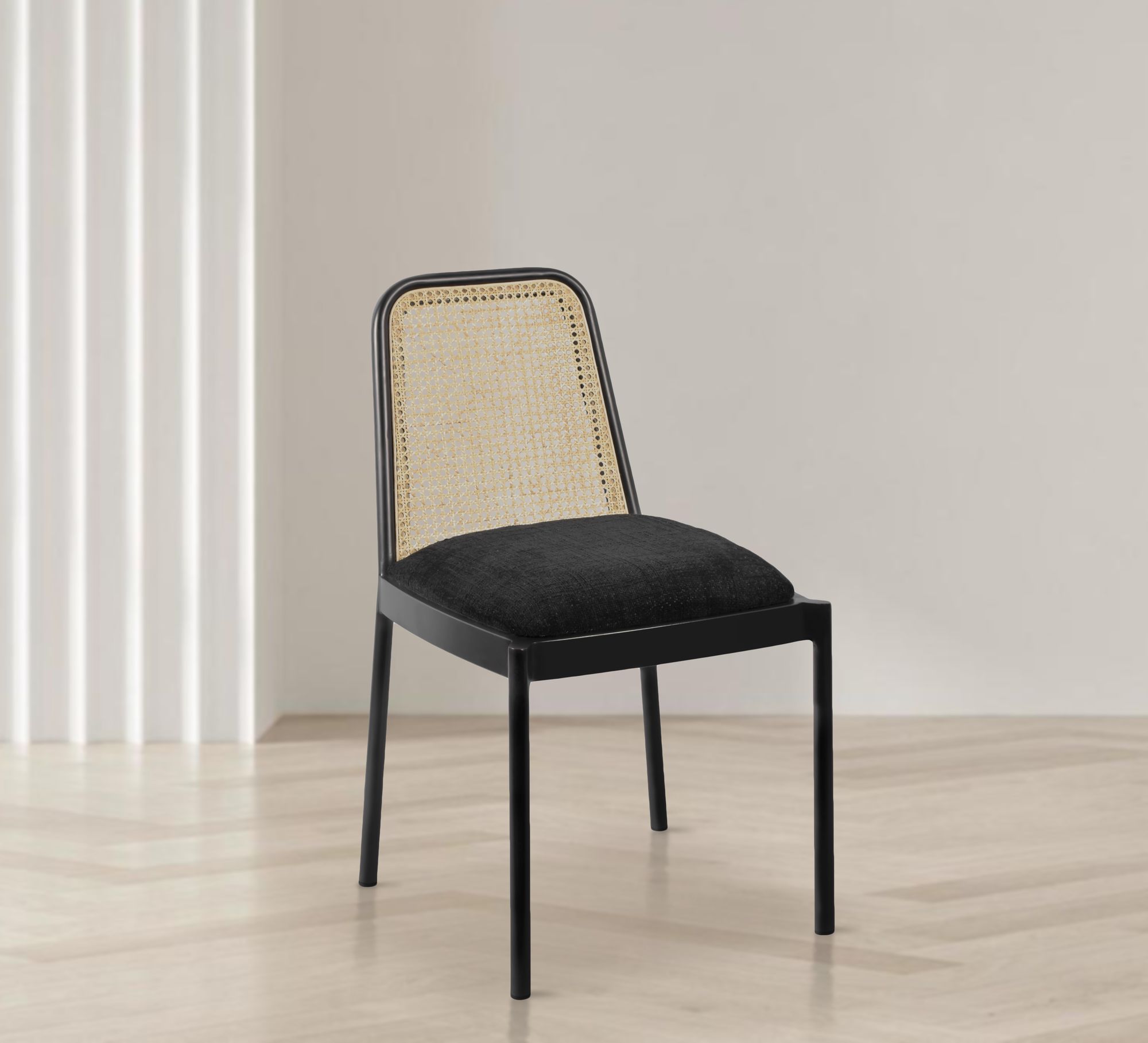 Atticus Boucle Fabric Dining Chair with Black Metal Frame