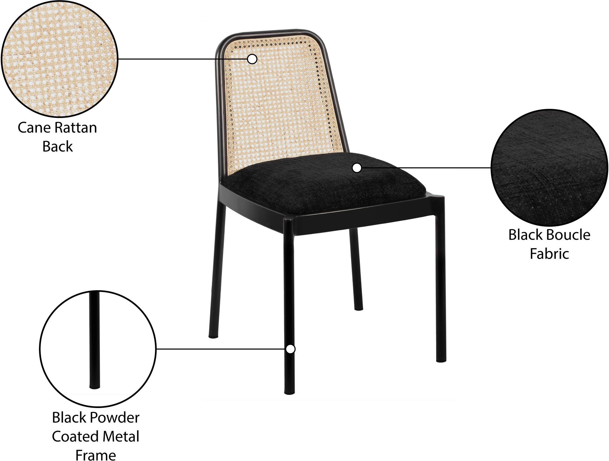 Atticus Boucle Fabric Dining Chair with Black Metal Frame
