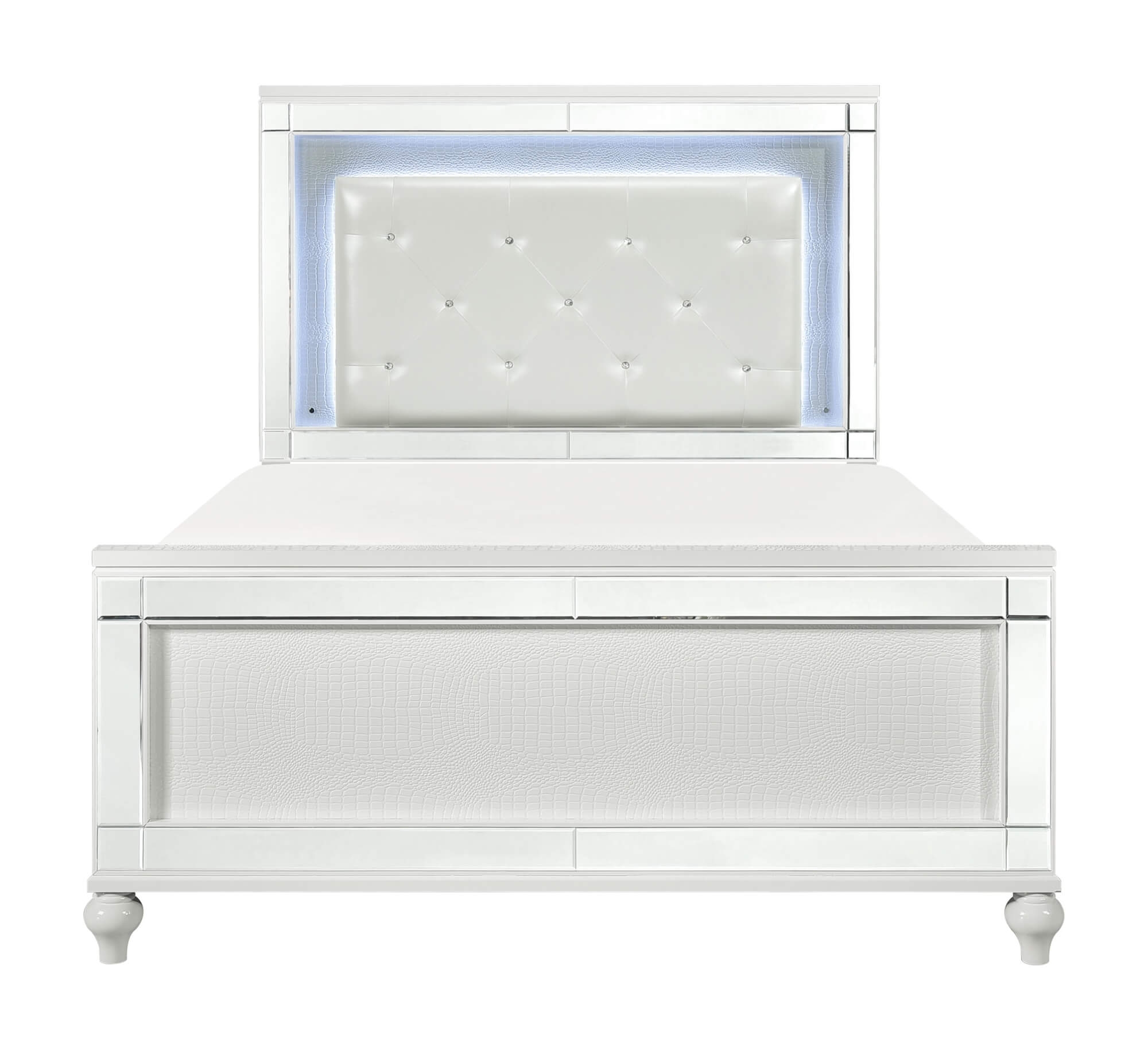 Alonza Faux Alligator/Beveled Mirror Panel Bed w/ LED Lighting