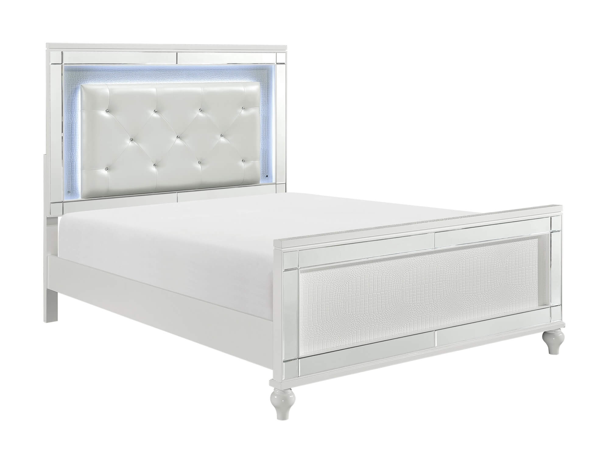 Alonza Faux Alligator/Beveled Mirror Panel Bedroom Set w/ LED Lighting