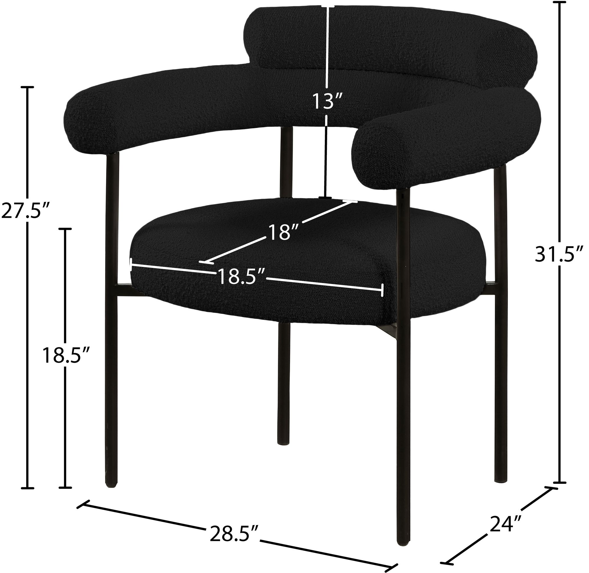 Blake Boucle Fabric Dining Chair with Matte Black Metal Frame