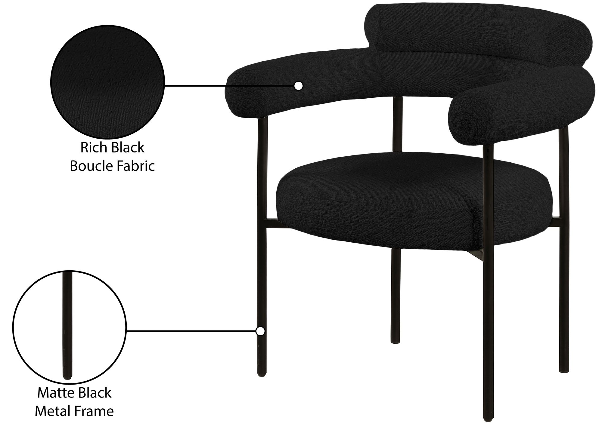 Blake Boucle Fabric Dining Chair with Matte Black Metal Frame