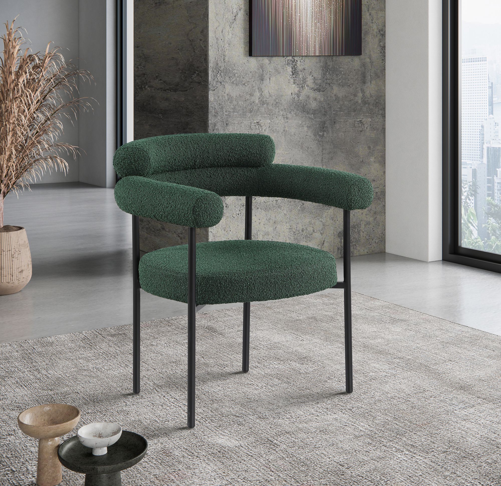 Blake Boucle Fabric Dining Chair with Matte Black Metal Frame