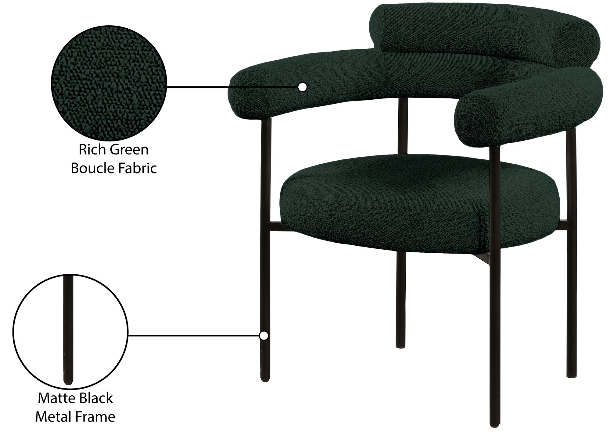 Blake Boucle Fabric Dining Chair with Matte Black Metal Frame