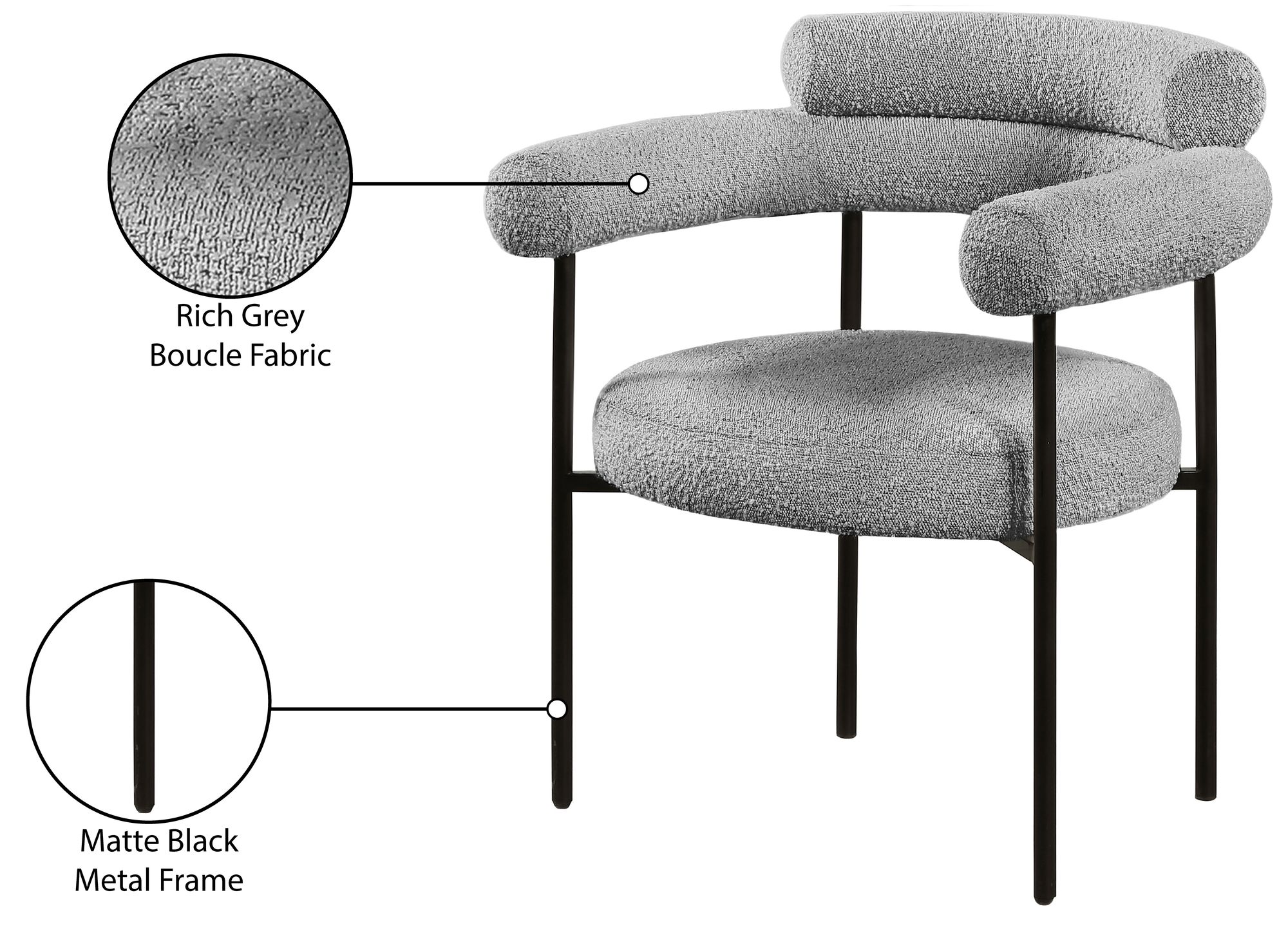 Blake Boucle Fabric Dining Chair with Matte Black Metal Frame