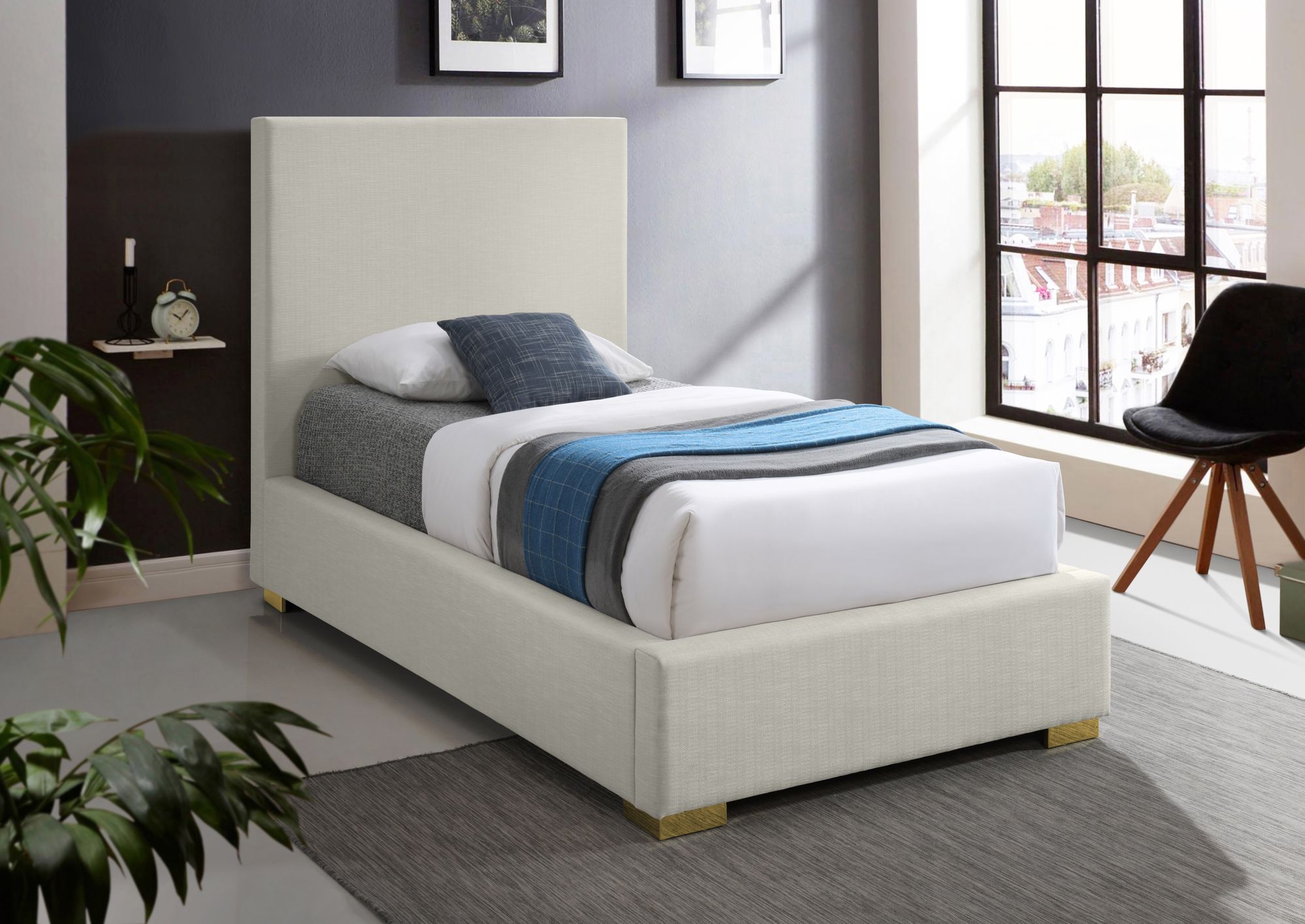 Crosby Linen Fabric Twin Size Bed