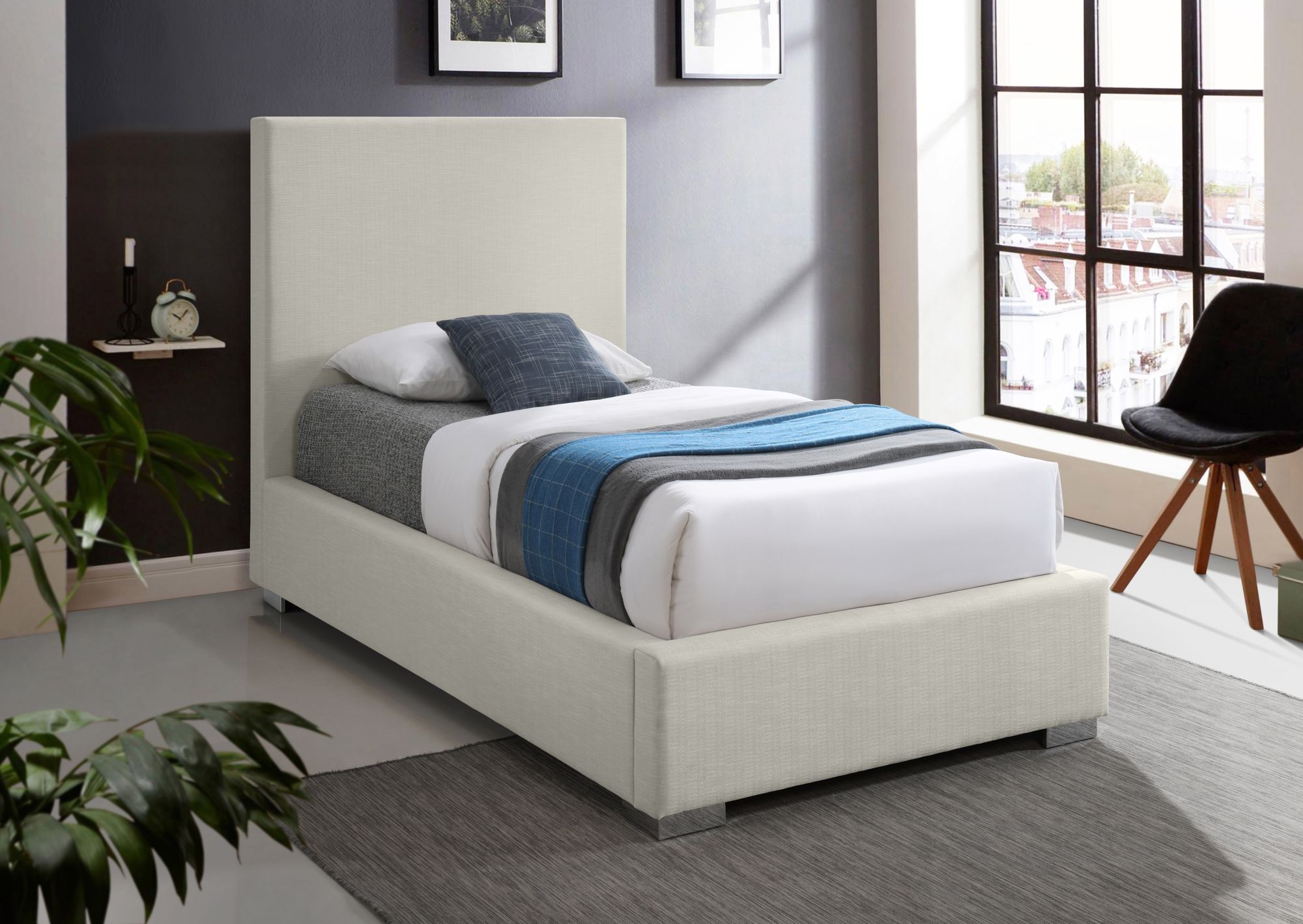 Crosby Linen Fabric Twin Size Bed