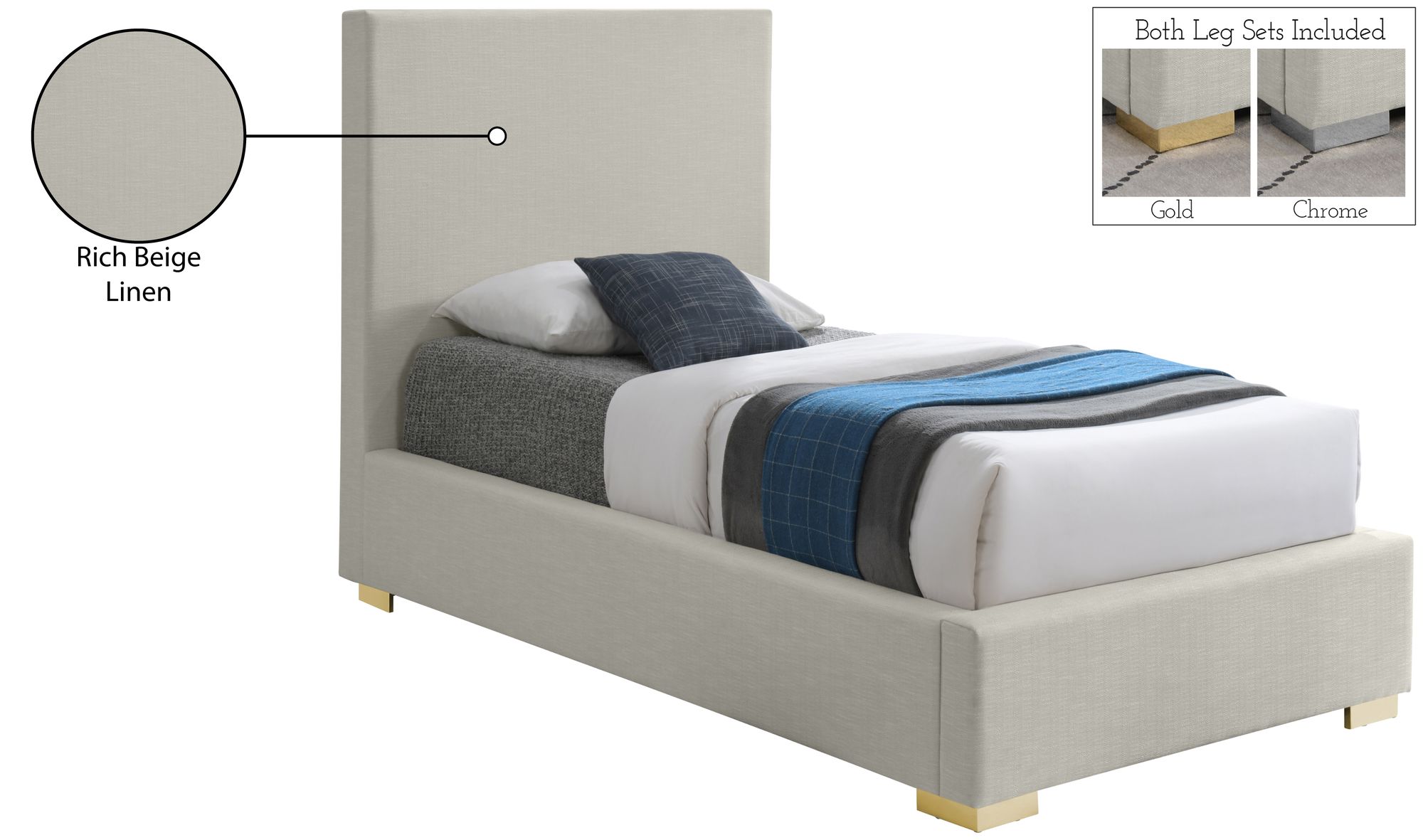 Crosby Linen Fabric Twin Size Bed