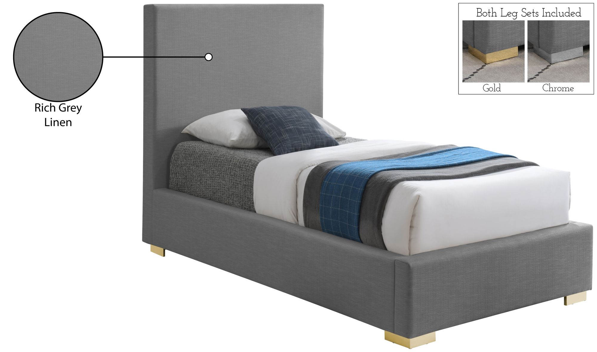Crosby Linen Fabric Twin Size Bed