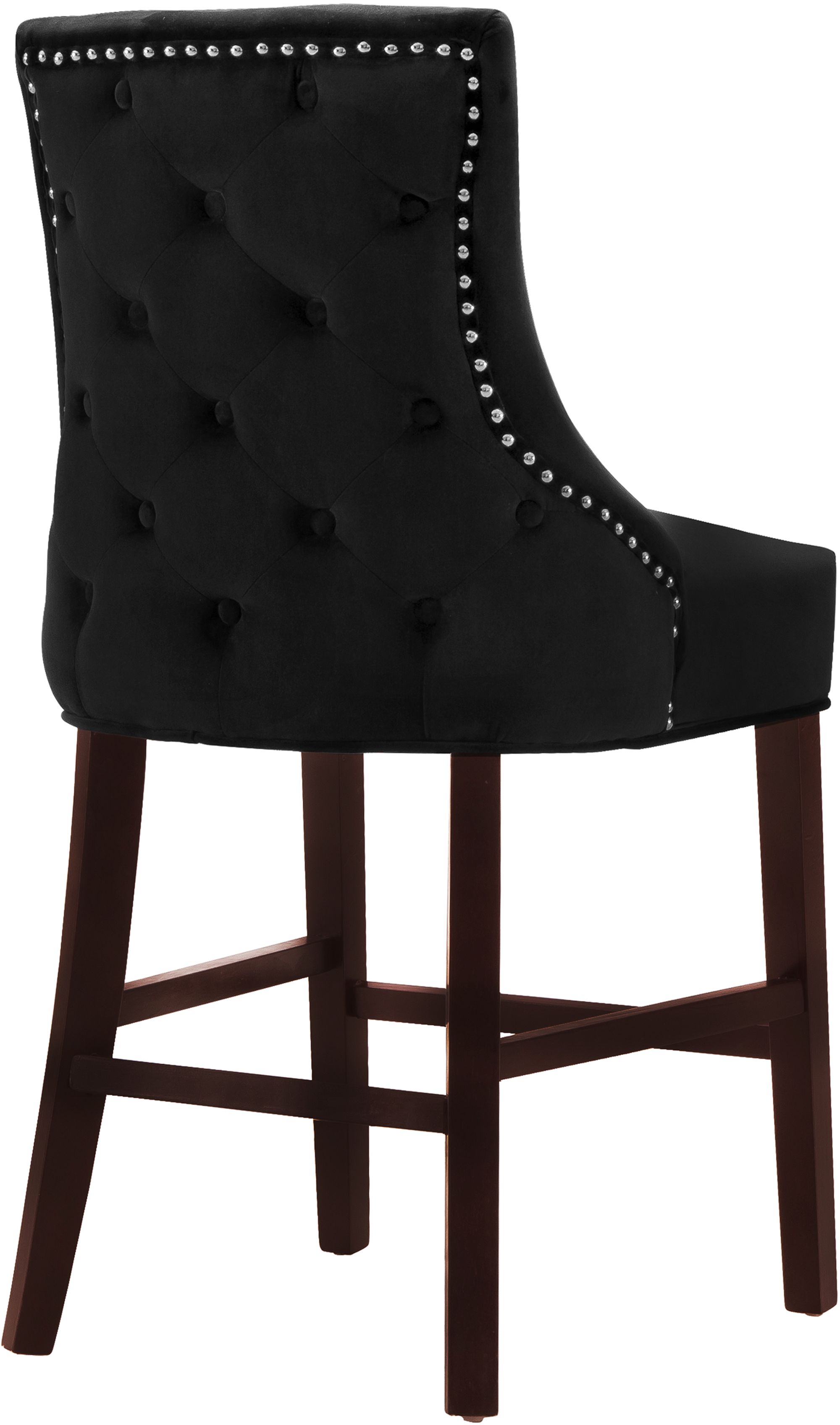 Hannah Velvet Counter Stool with Cherry Finish Wood Legs