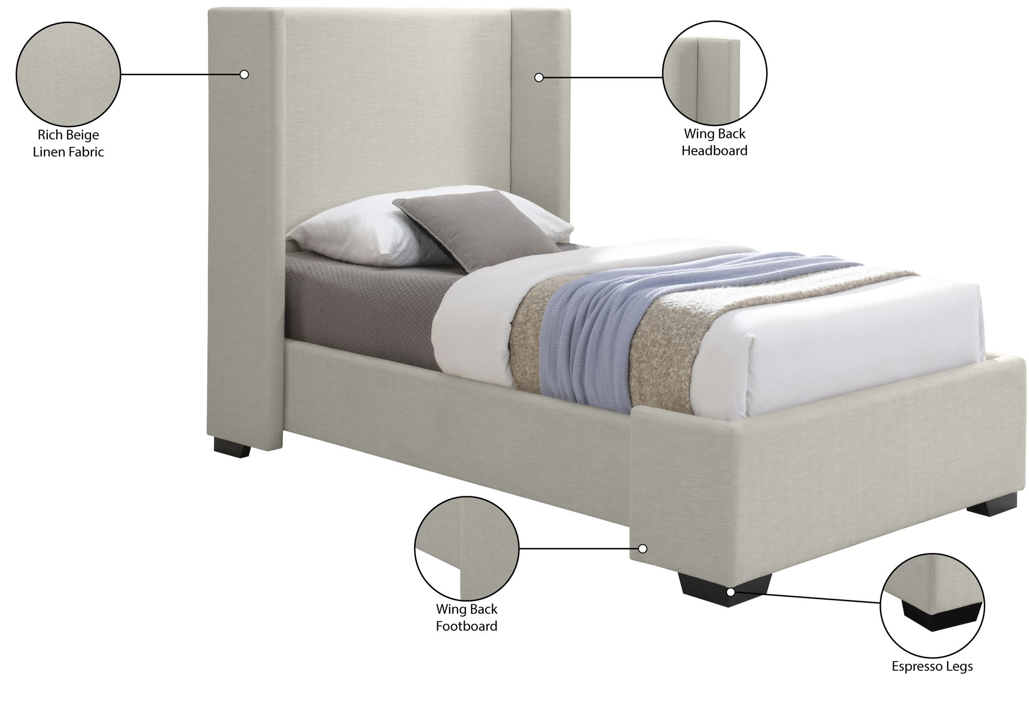 Oxford Linen Twin Size Bed