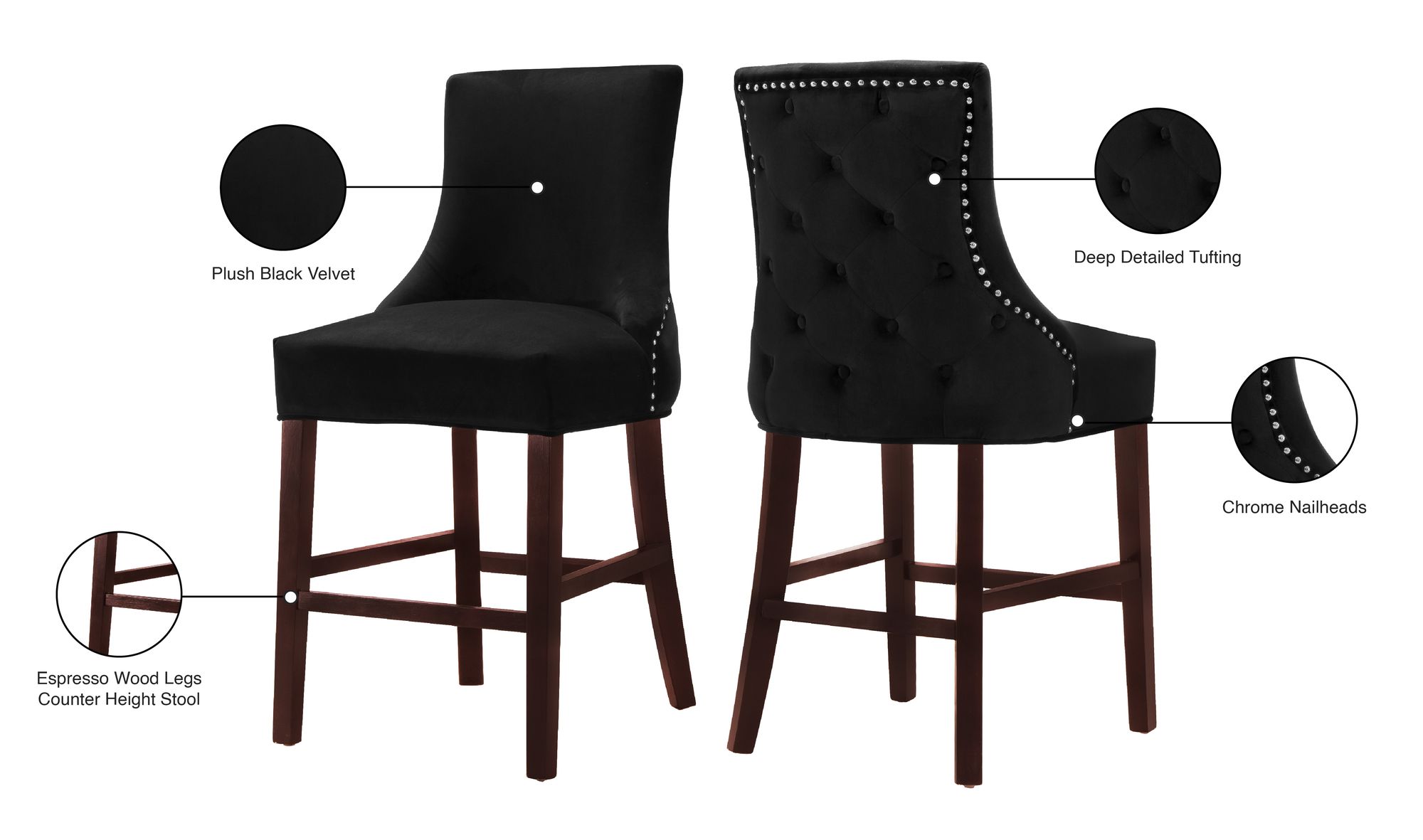 Hannah Velvet Counter Stool with Cherry Finish Wood Legs