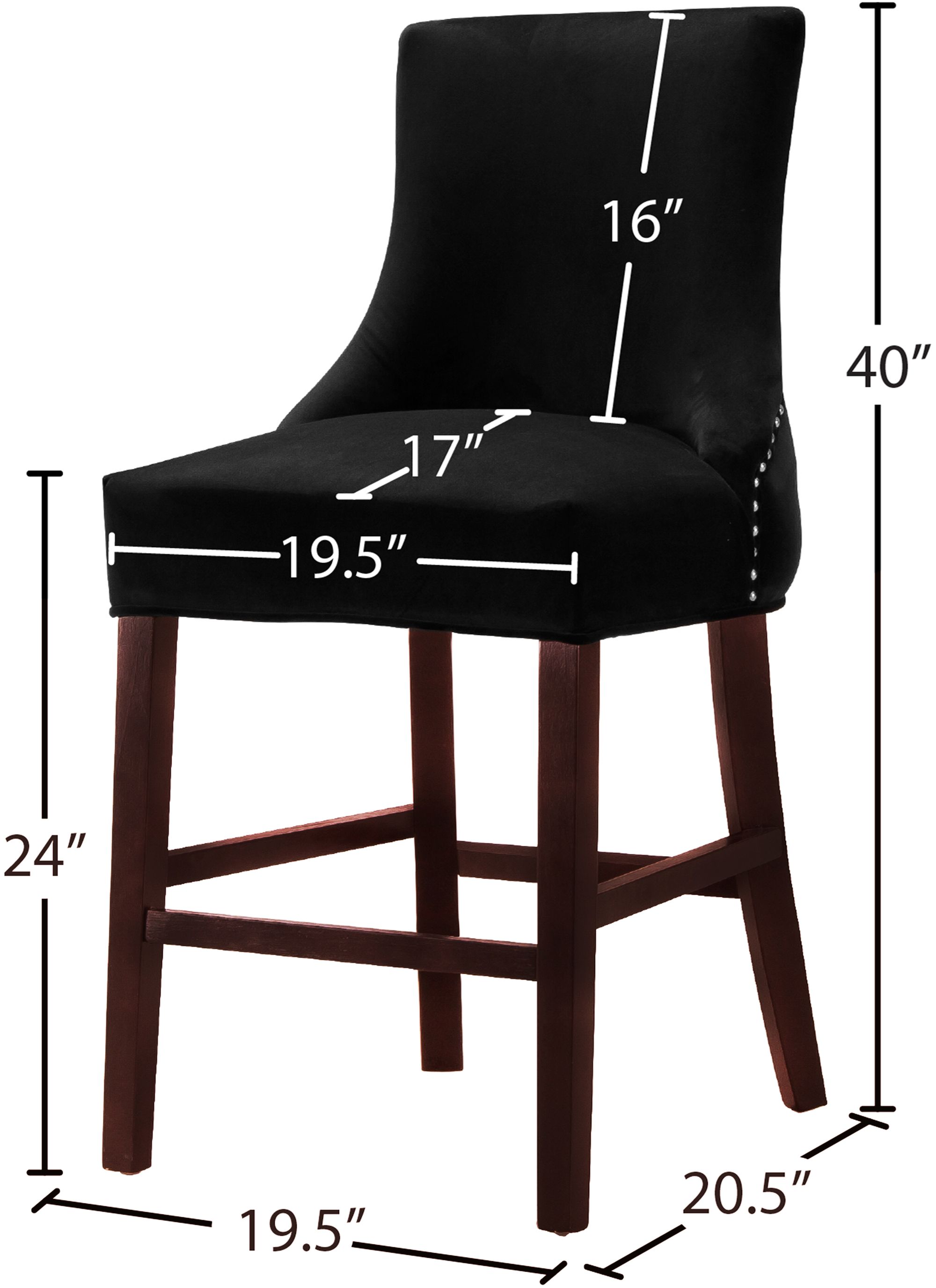 Hannah Velvet Counter Stool with Cherry Finish Wood Legs
