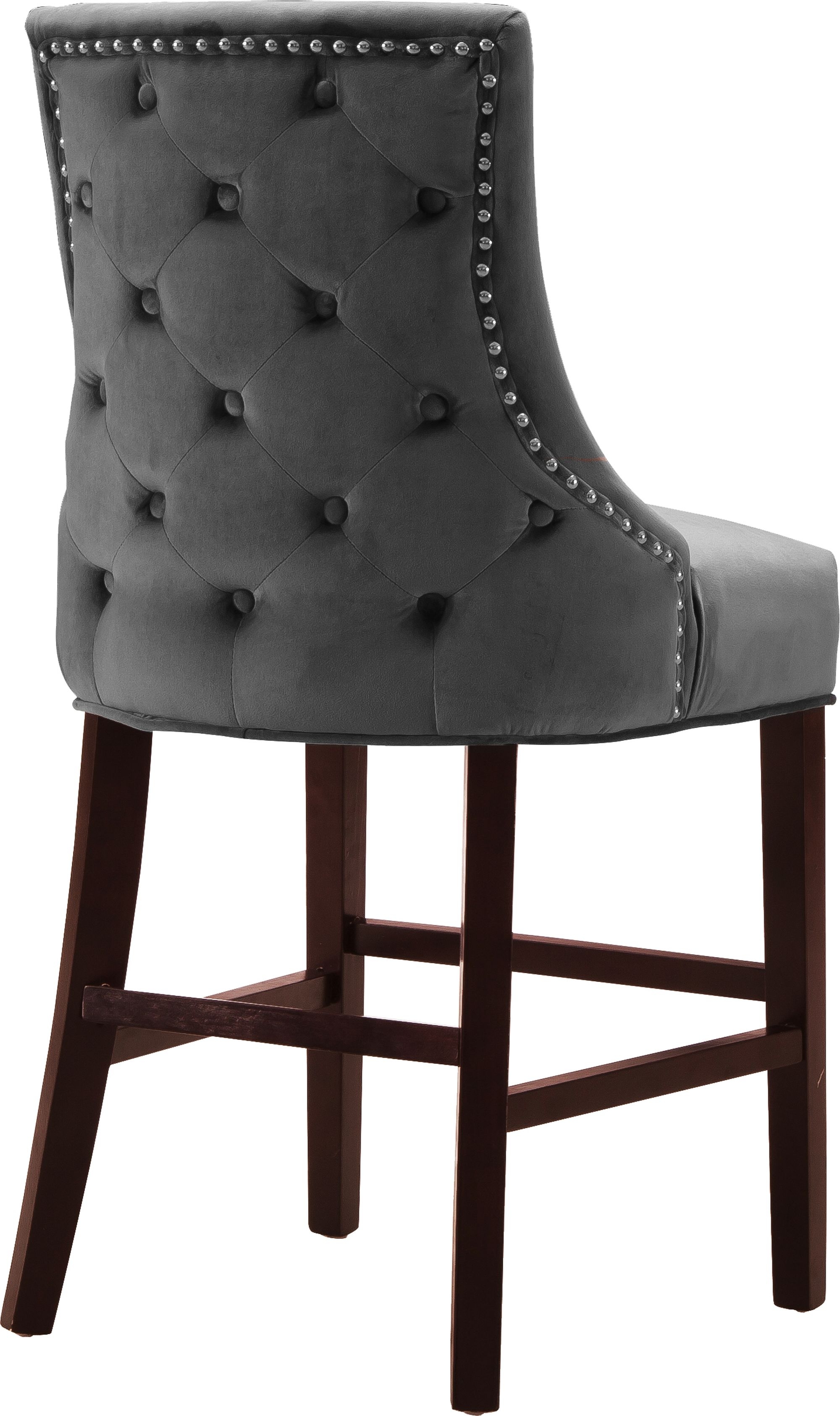 Hannah Velvet Counter Stool with Cherry Finish Wood Legs