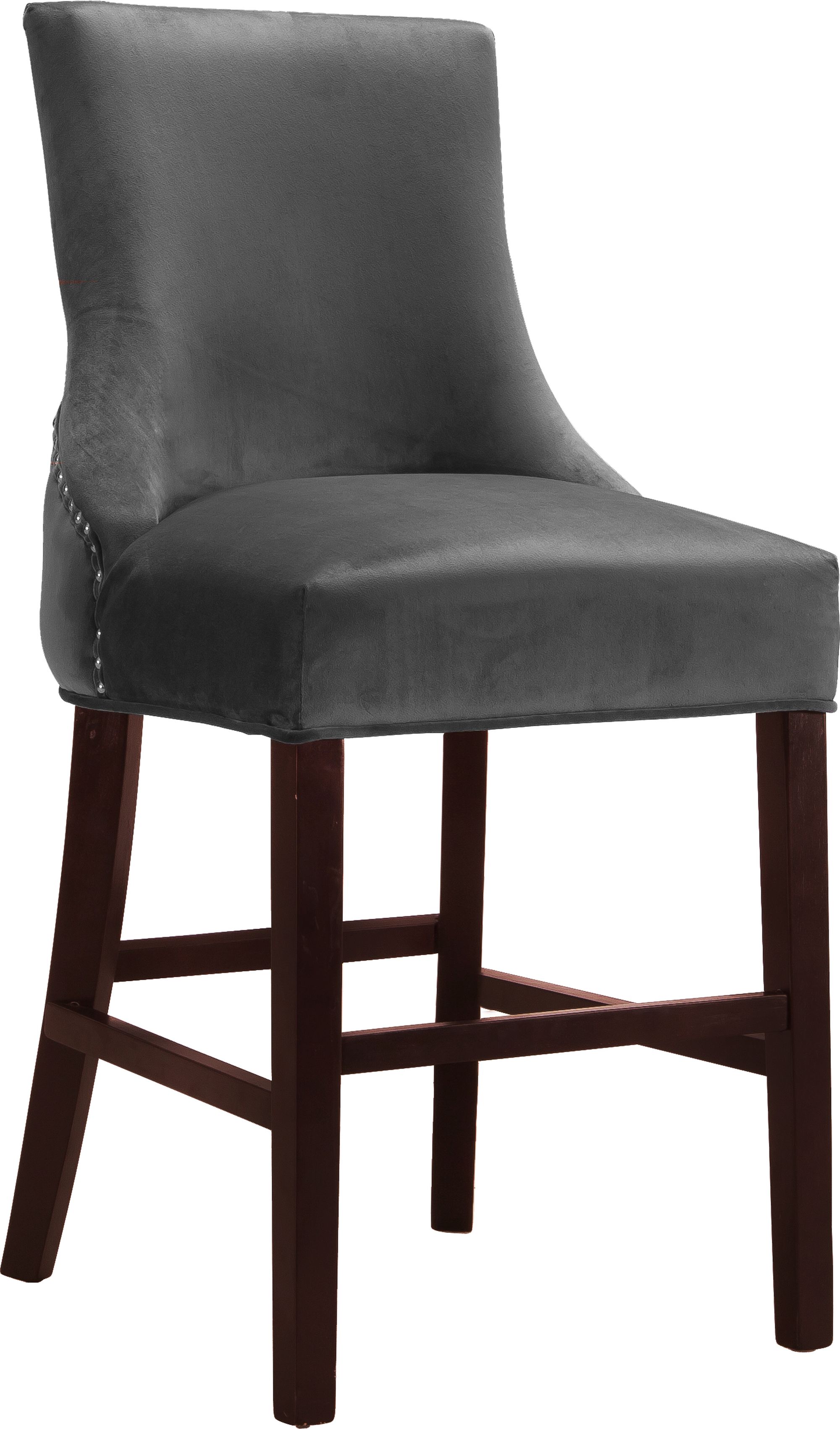 Hannah Velvet Counter Stool with Cherry Finish Wood Legs