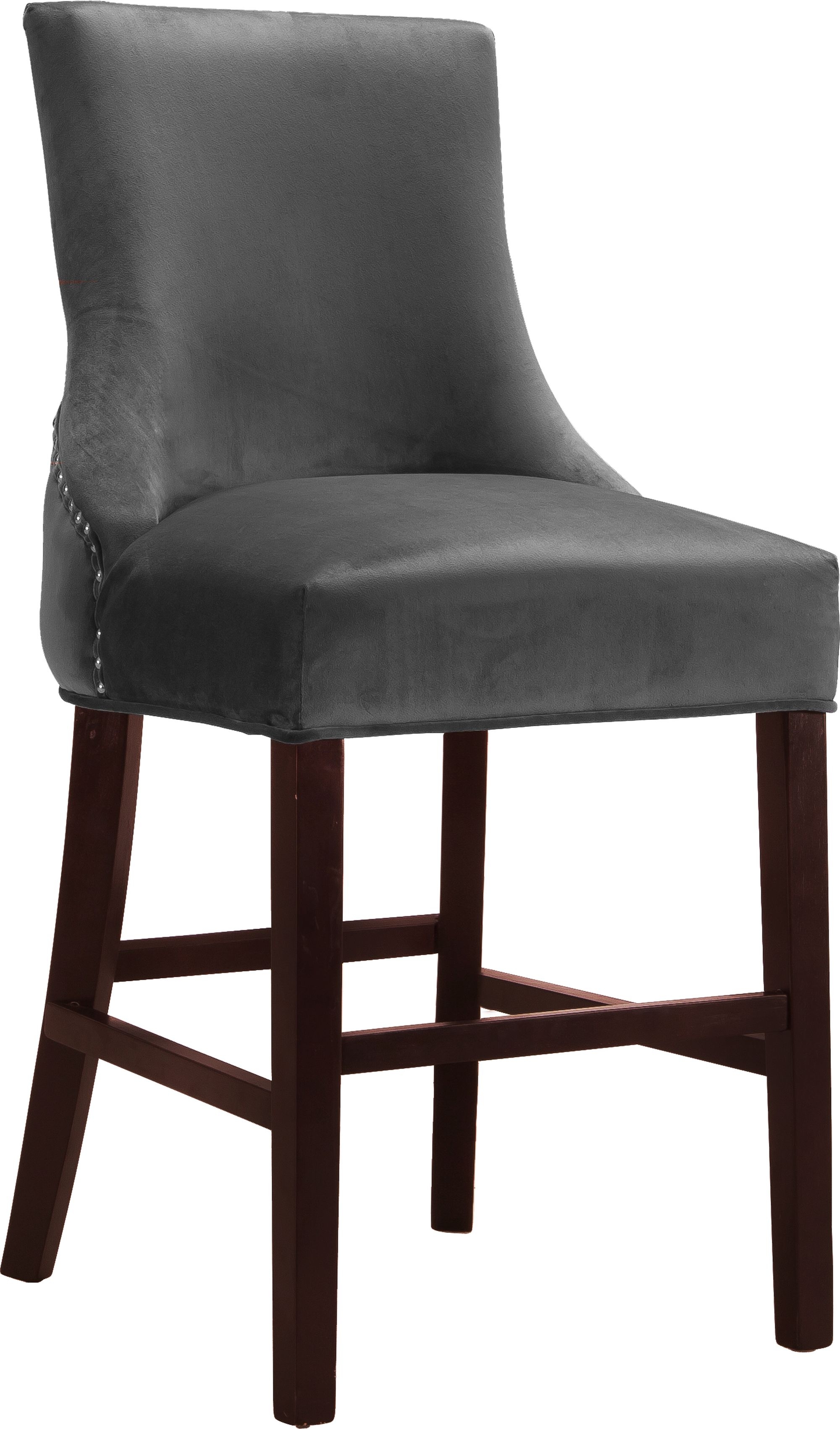 Hannah Velvet Counter Stool with Cherry Finish Wood Legs